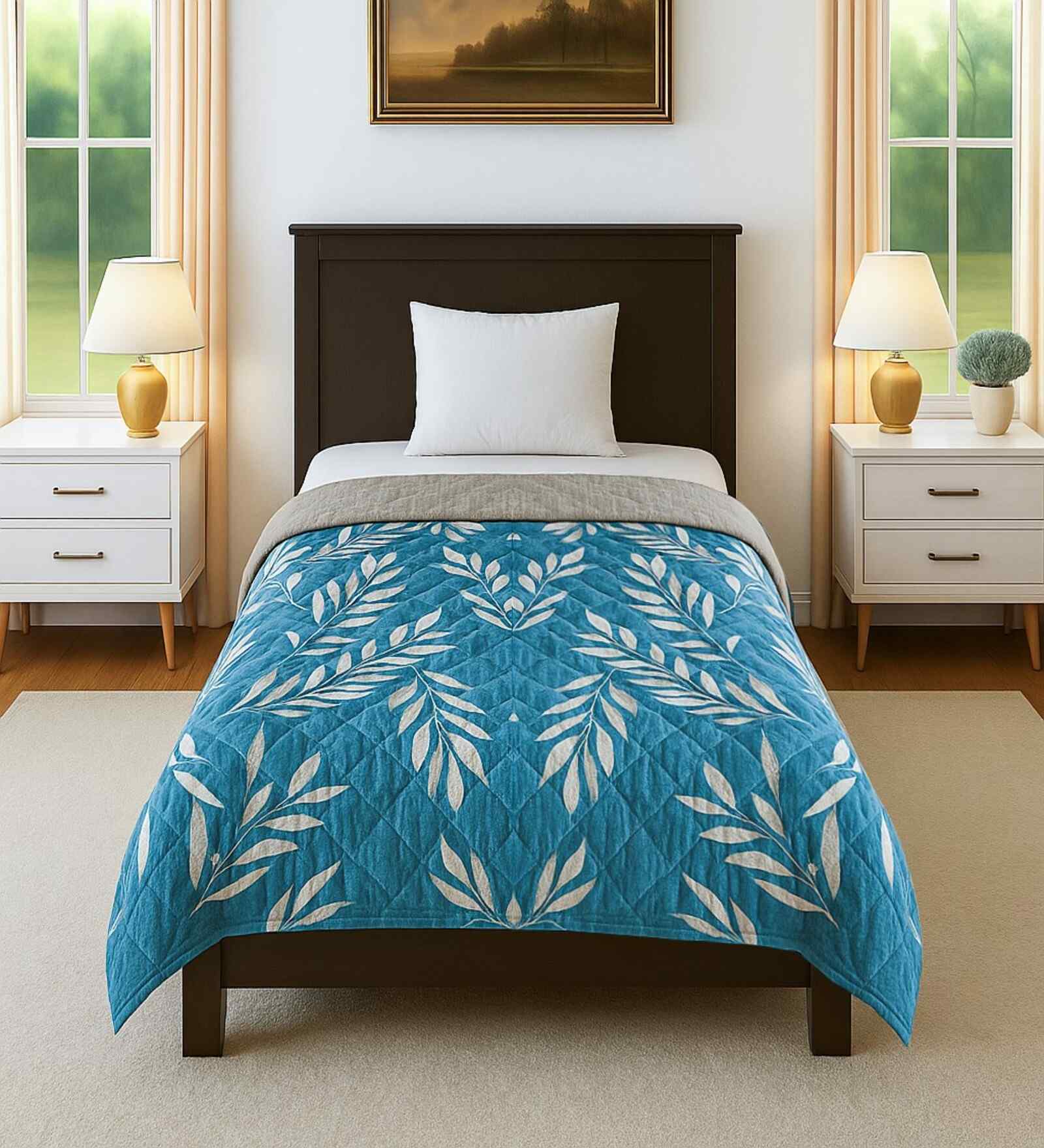 Green Shade Cotton Floral 300 GSM Single Bed Cotton Comforter