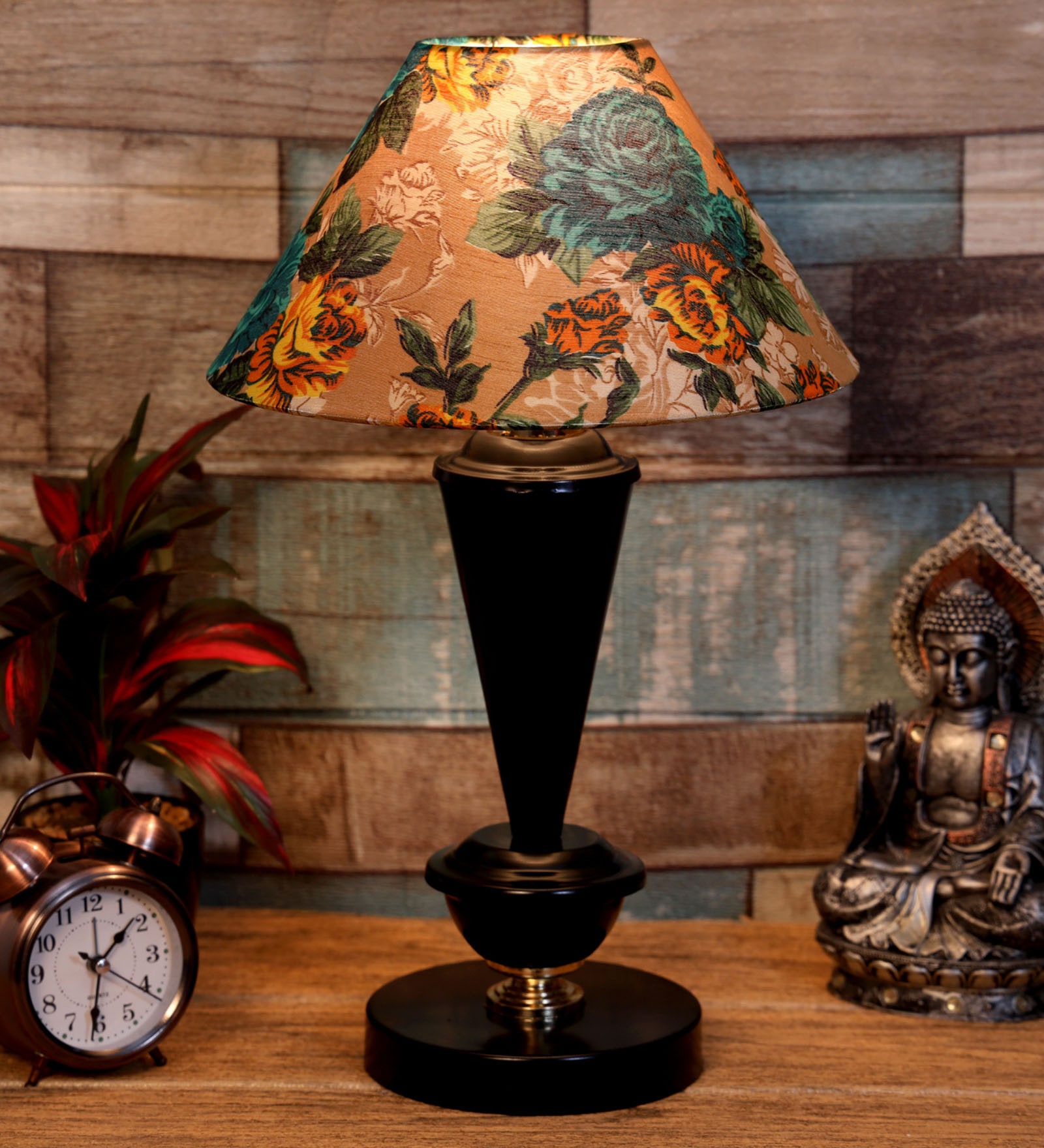 Multicolor Shade Table Lamp With Metal Base
