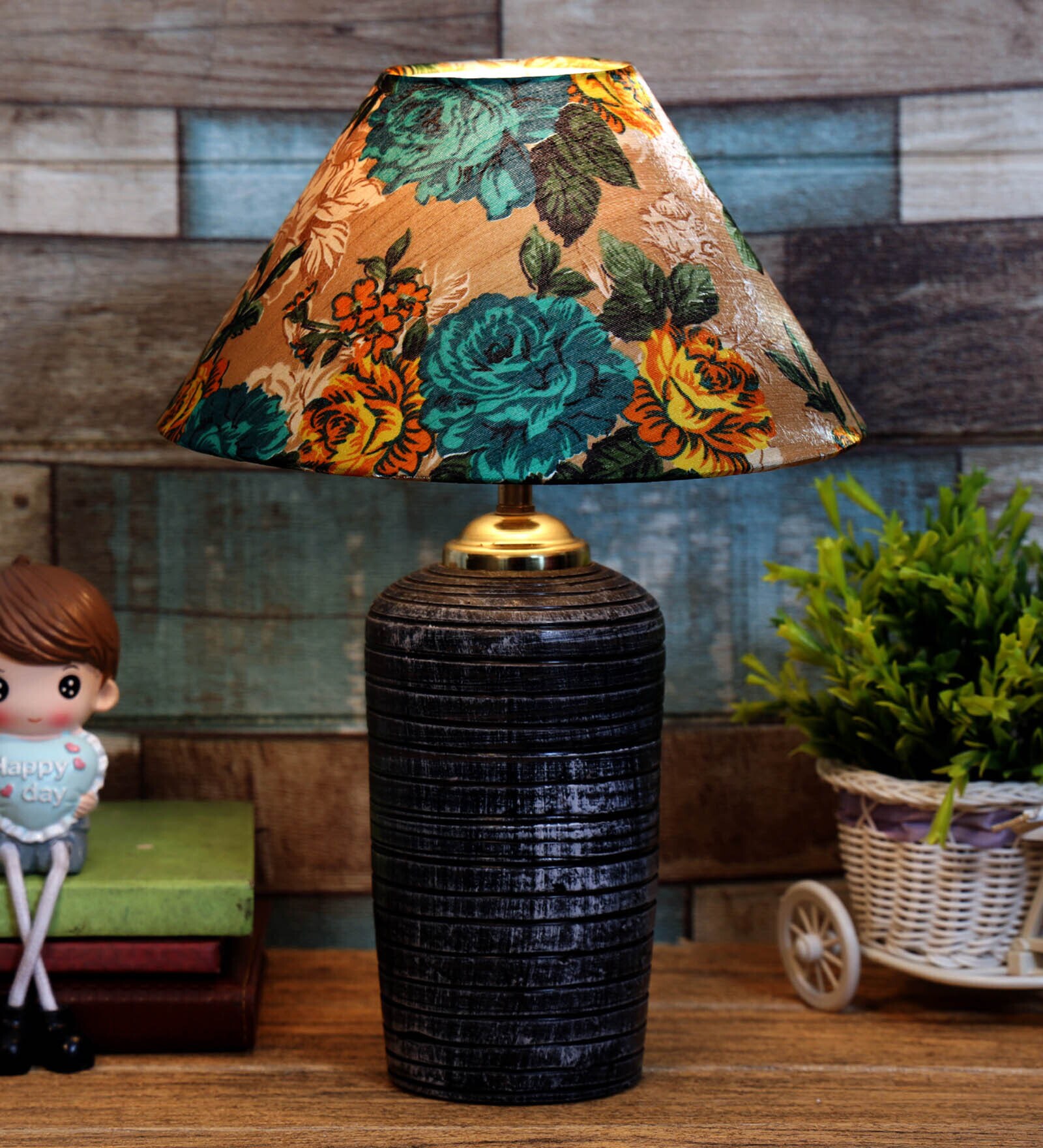 Multicolour Shade Table Lamp With Terracotta Base