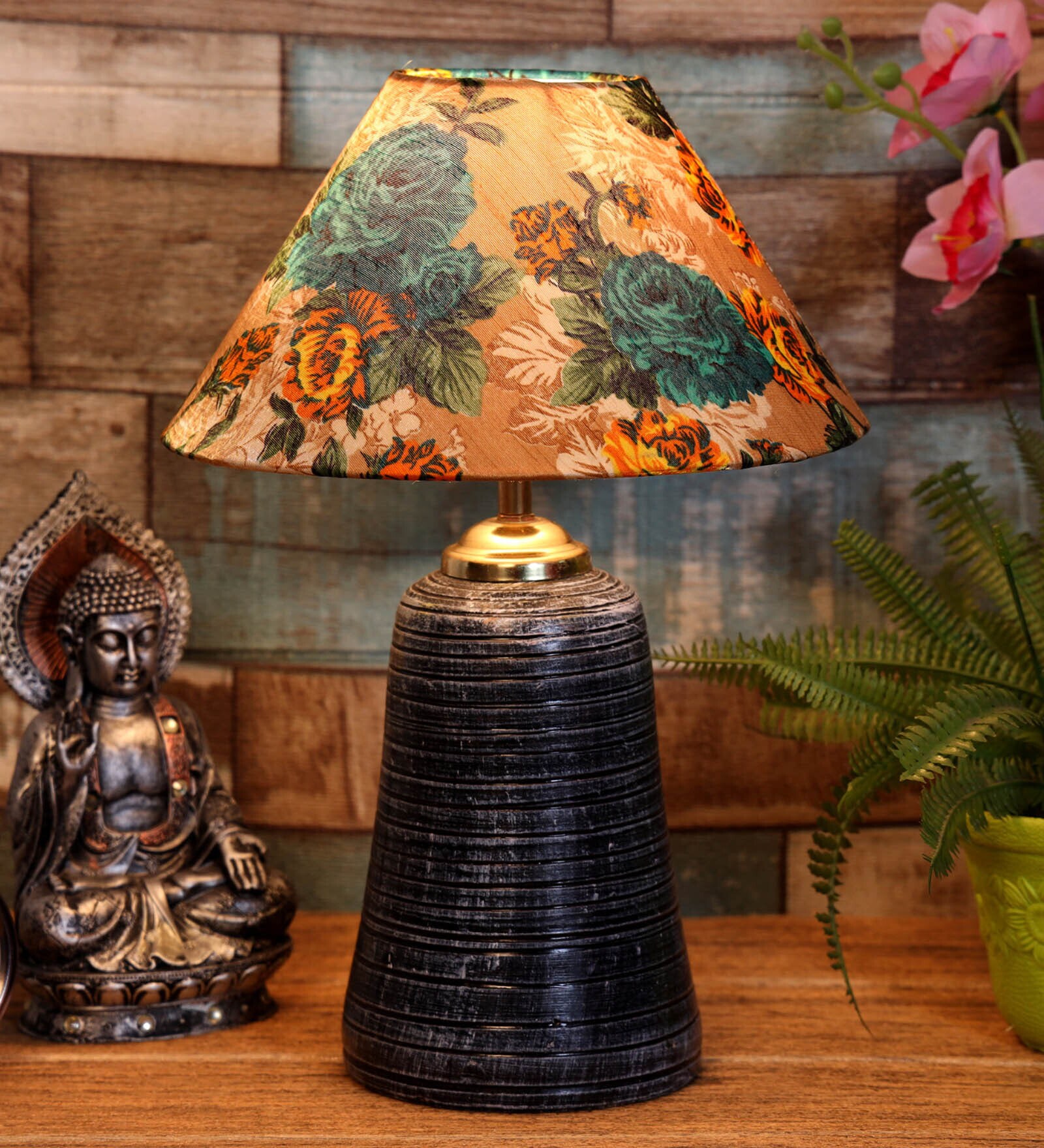 Multicolor Shade Table Lamp With Terracotta Base