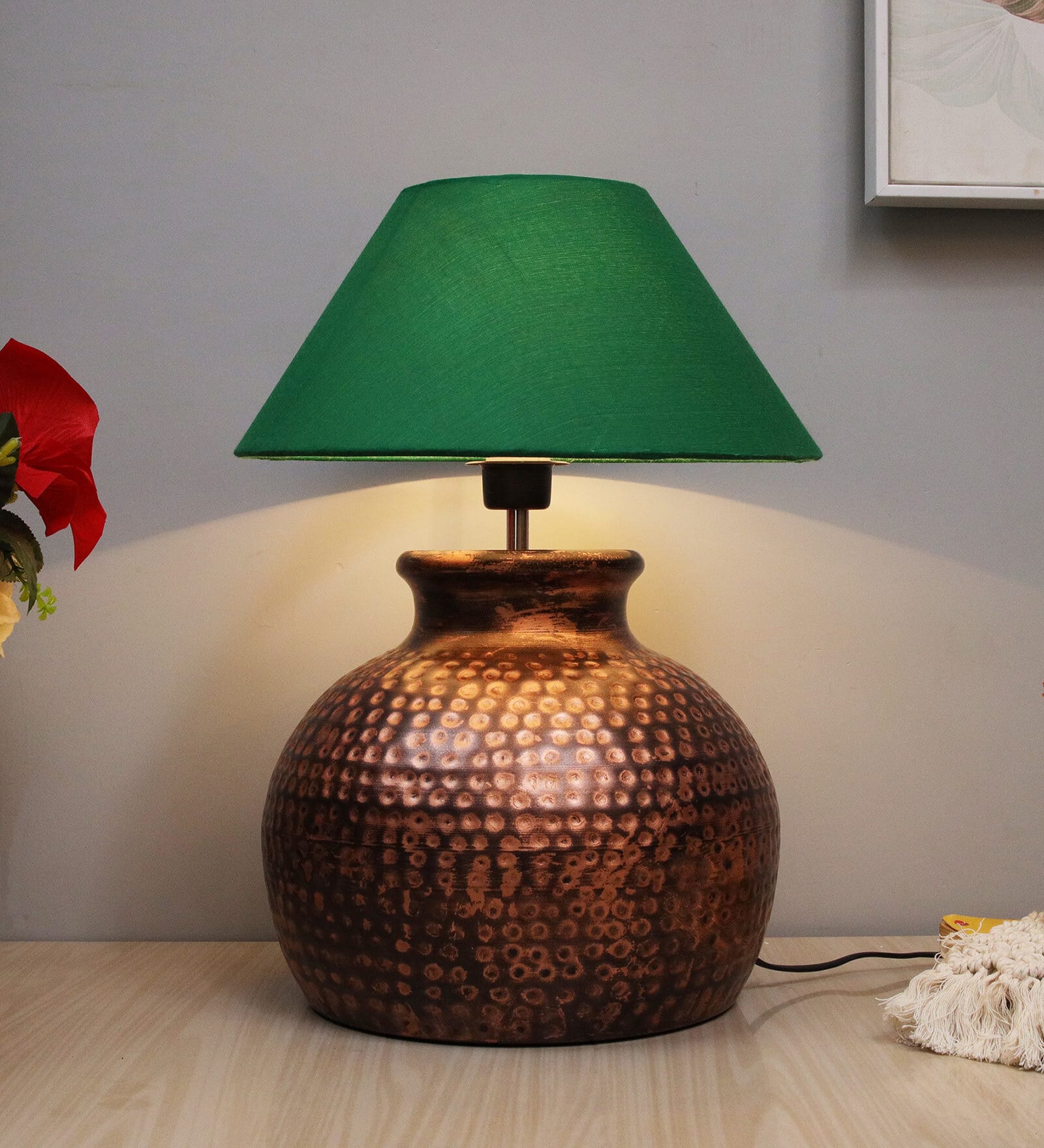 Green Shade Table Lamp With Metal Base