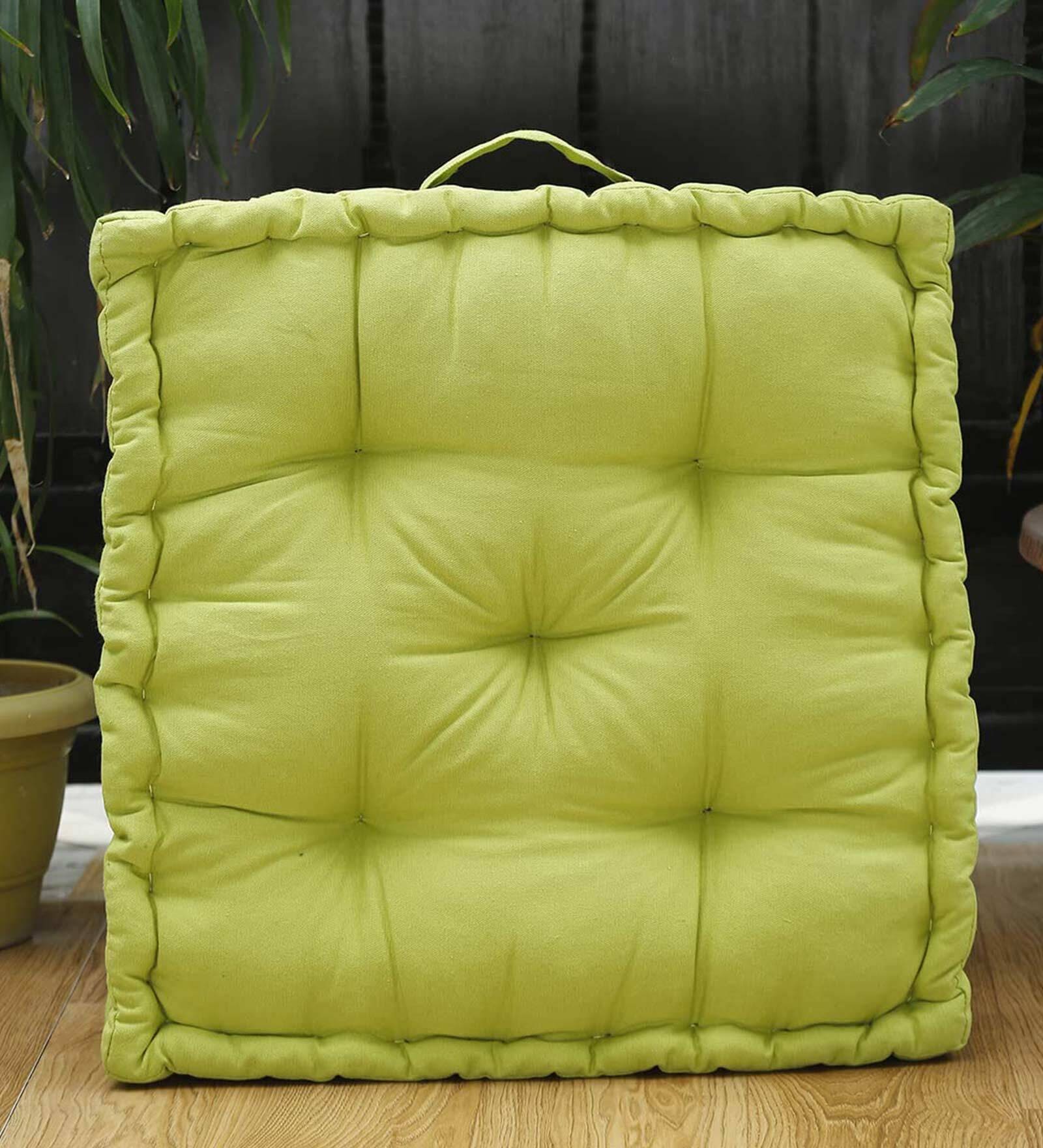 Green Solid Cotton 24x24 Inches Floor Cushion