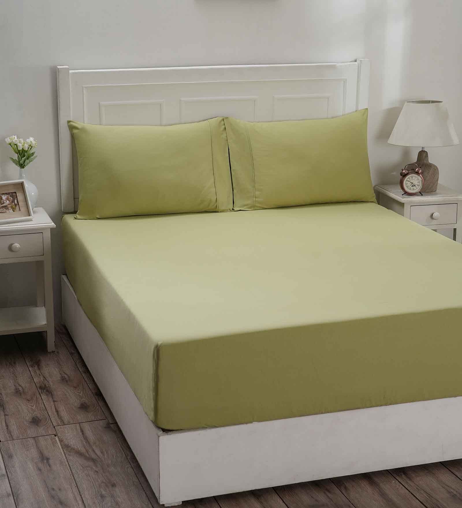Green Solid 144 TC 100% Cotton Single Bedsheet with 1 Pillow Cover