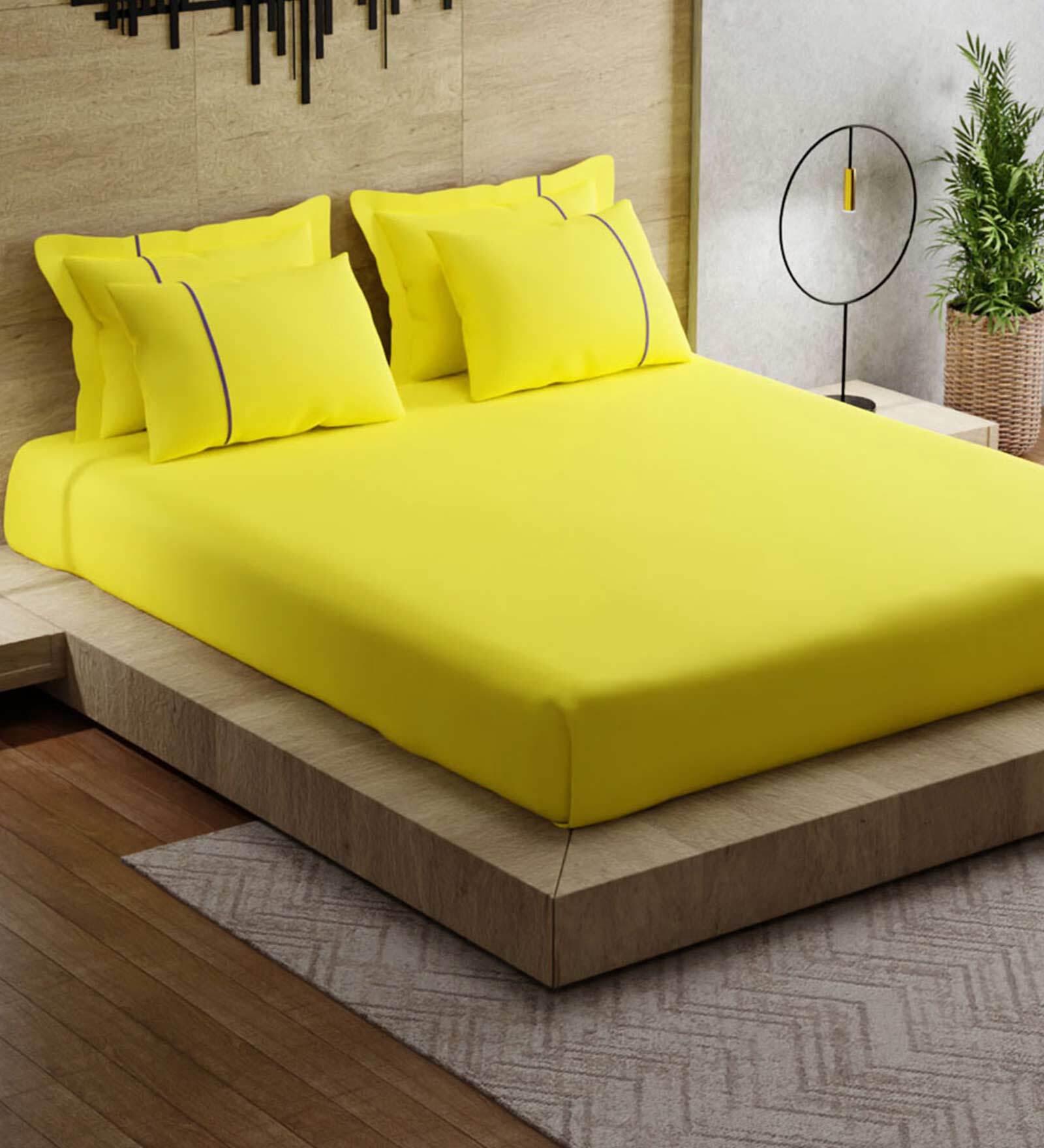 Buy Green Solid 144 TC Cotton King Sized Bed Sheets with 4 Pillow