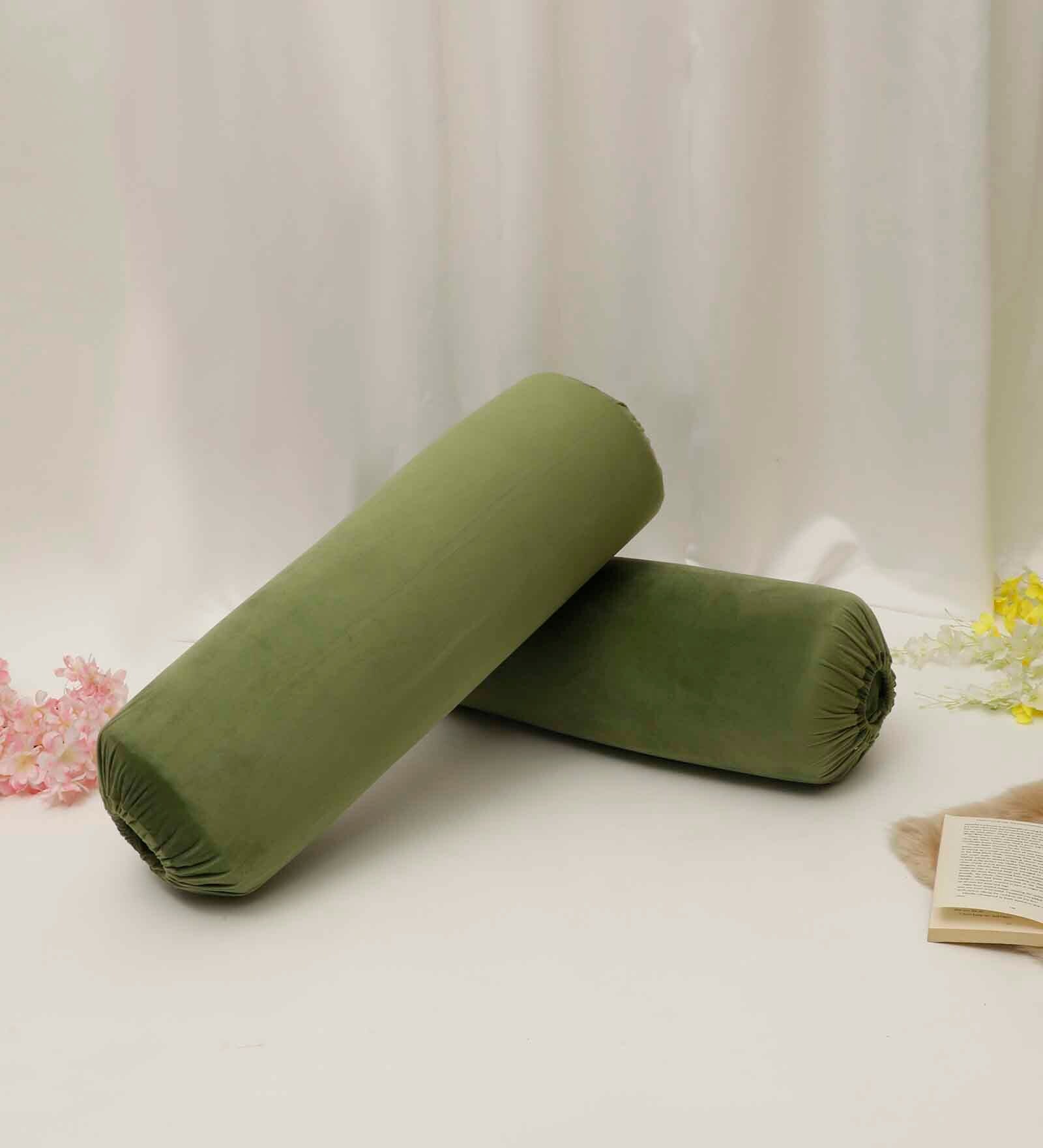 Green Solid 200 TC Velevt 2 Bolster Covers