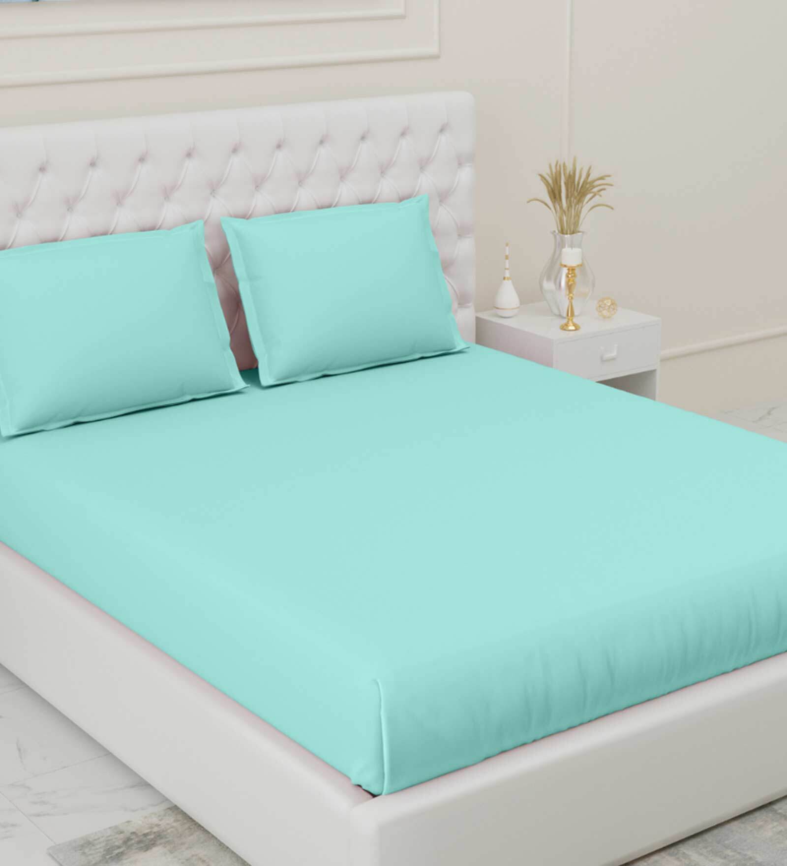 Buy Green Solid 300 TC 100 Cotton Single Bed Sized Bed Sheets With 1