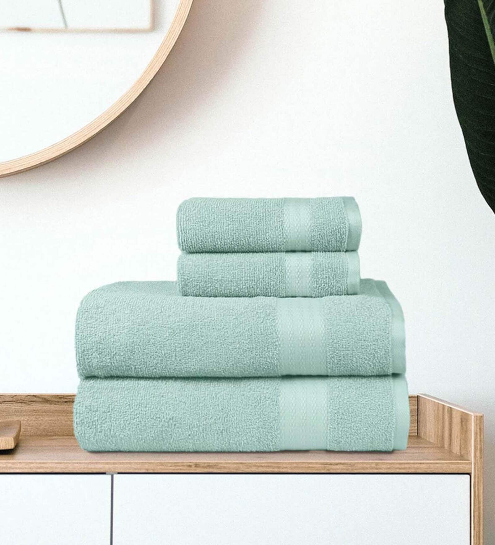 Buy Green Solid 400 GSM Cotton Towel Sets (Set of 4) by Trident at 12