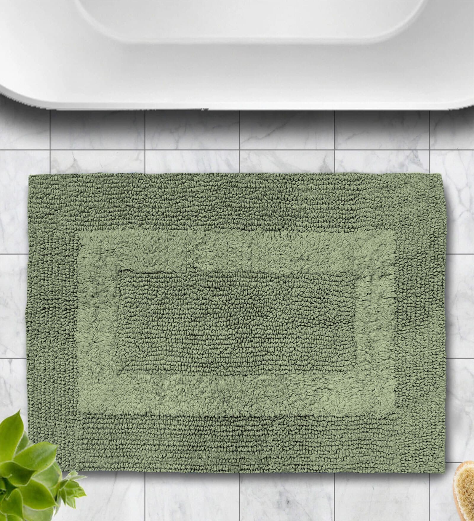 Green Solid Cotton 24x16 Inches Super Soft Bath Mat