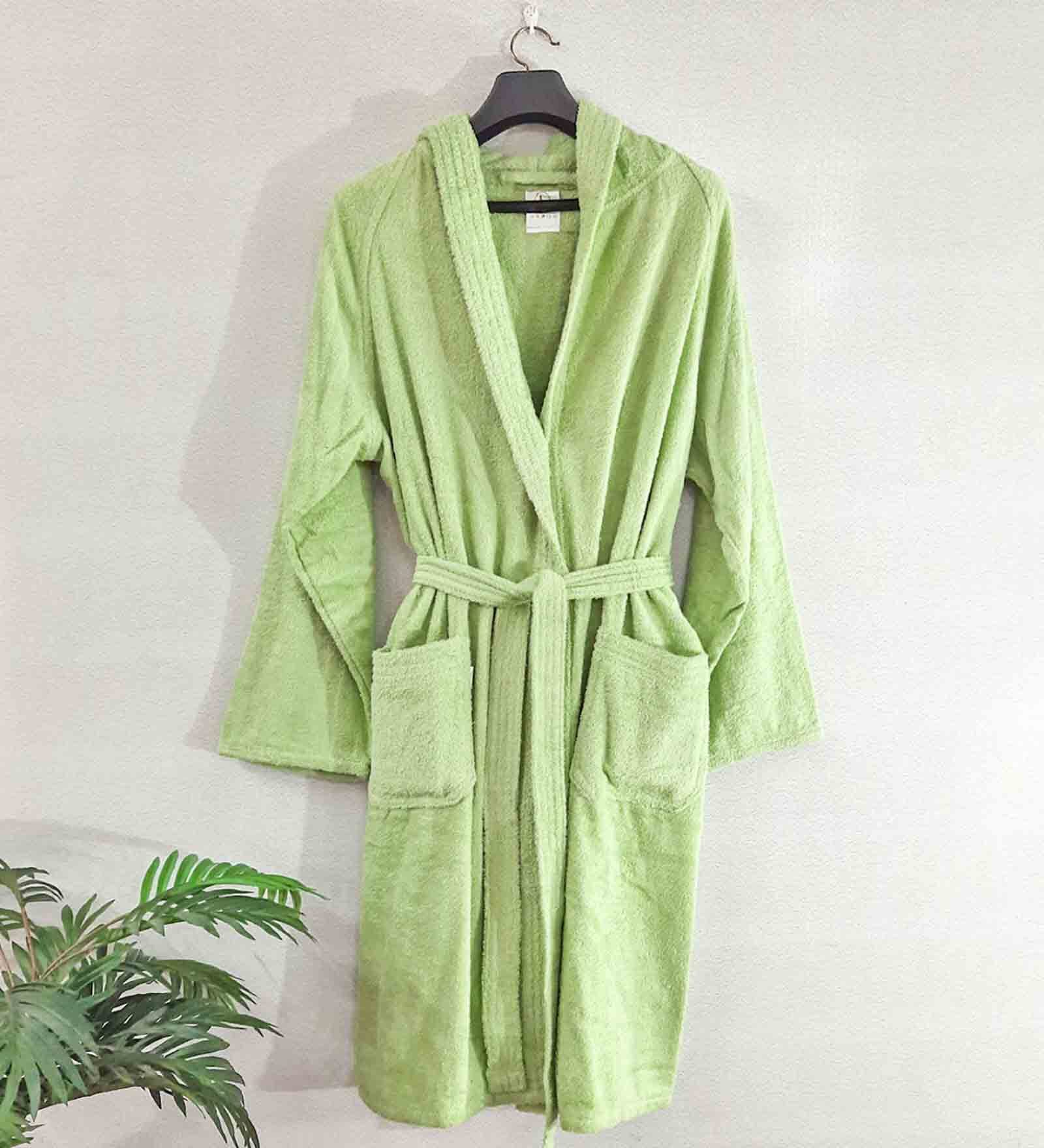 Green Solid Cotton Unisex Bath Robe (L)