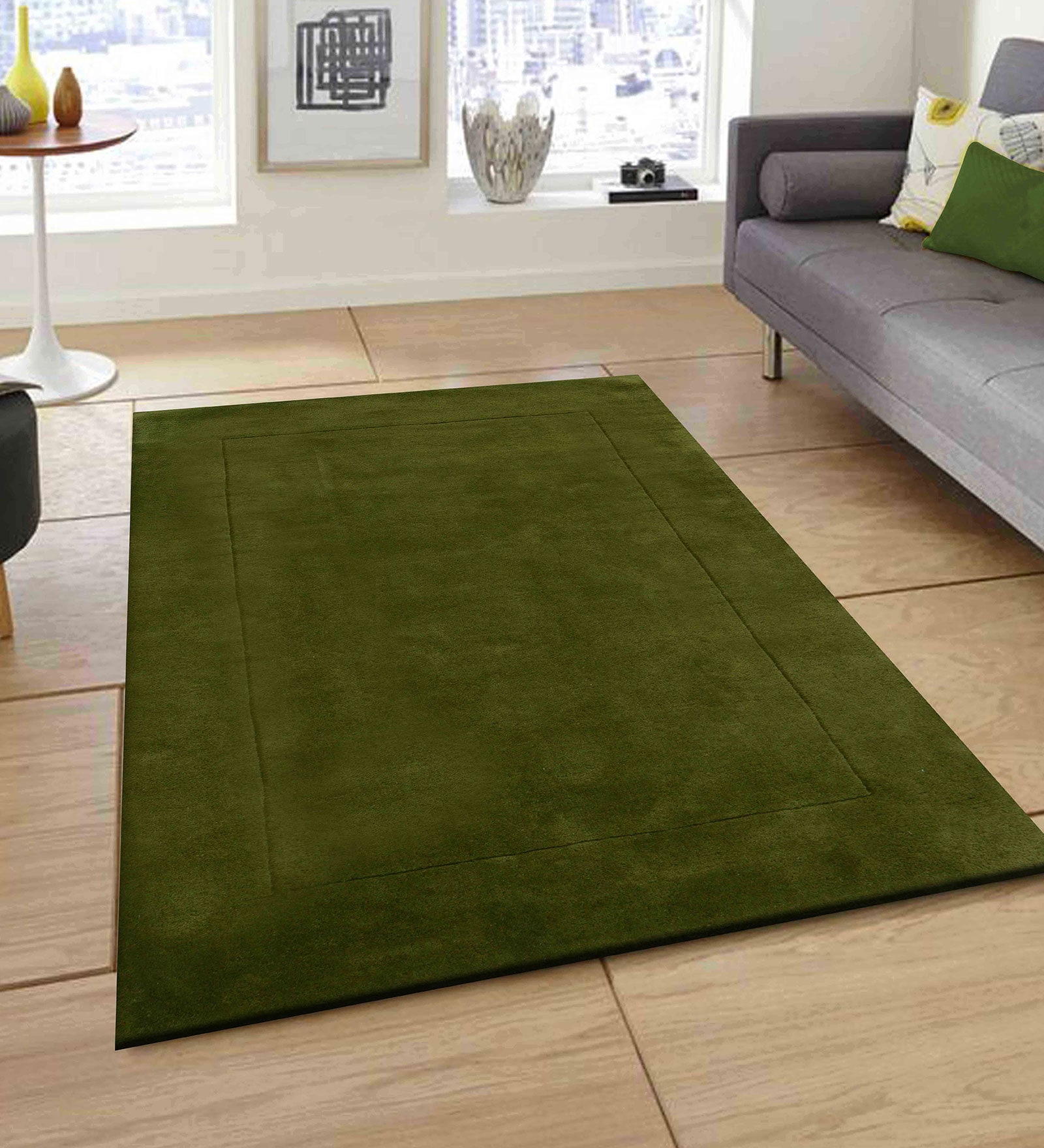 Green Wool Solid 3 x 5 Feet Hand Tufted Carpet