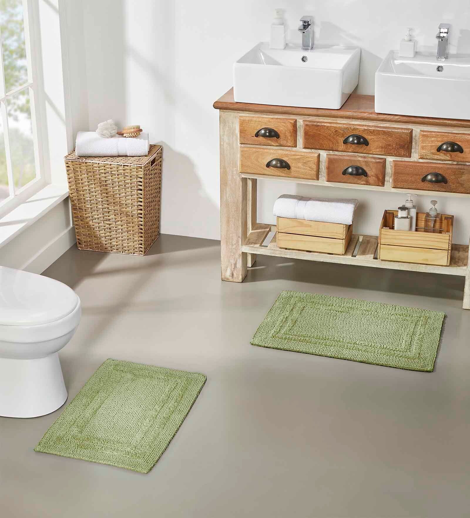 Green Solid MicroFibre 14x10 Inches Antiskid Bath Mats