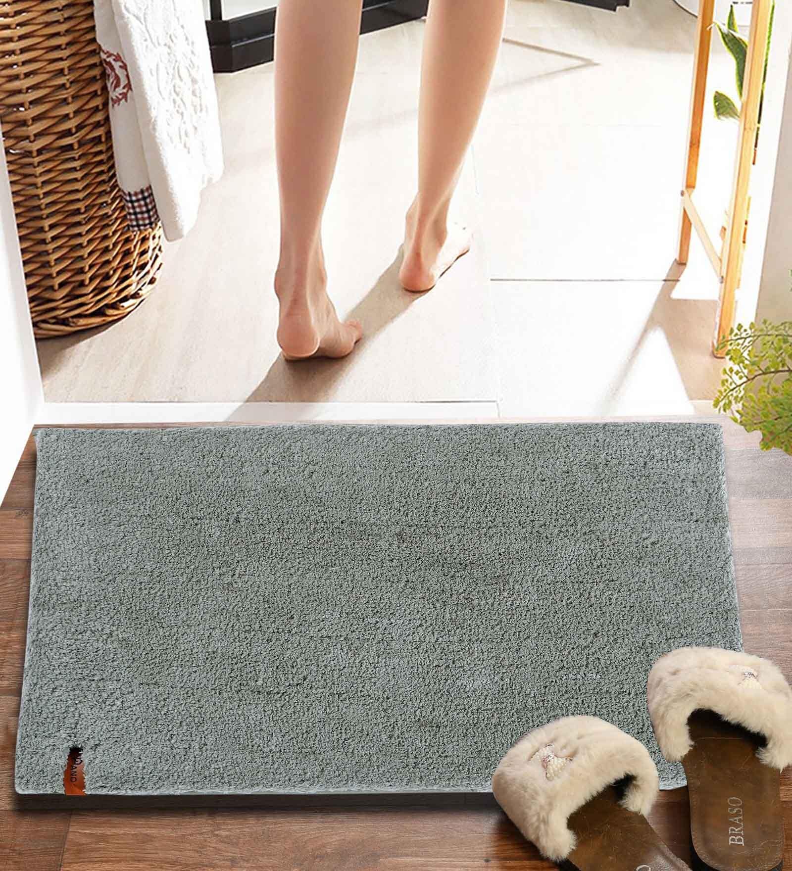 Green Solid MicroFibre 14x10 Inches Antiskid Bath Mats