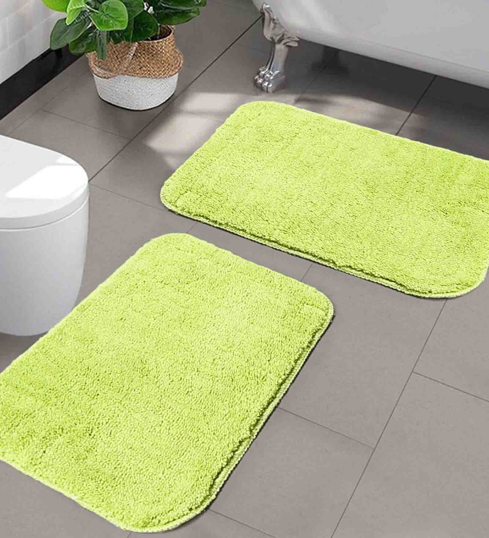 Green Solid Microfibre 20x14 Inches AntiSkid Bath Mat (Set of 2)