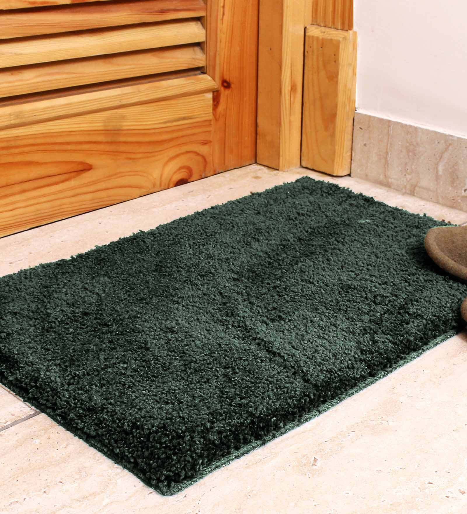 Green Solid Microfibre 24x16 Inches AntiSkid Bath Mat