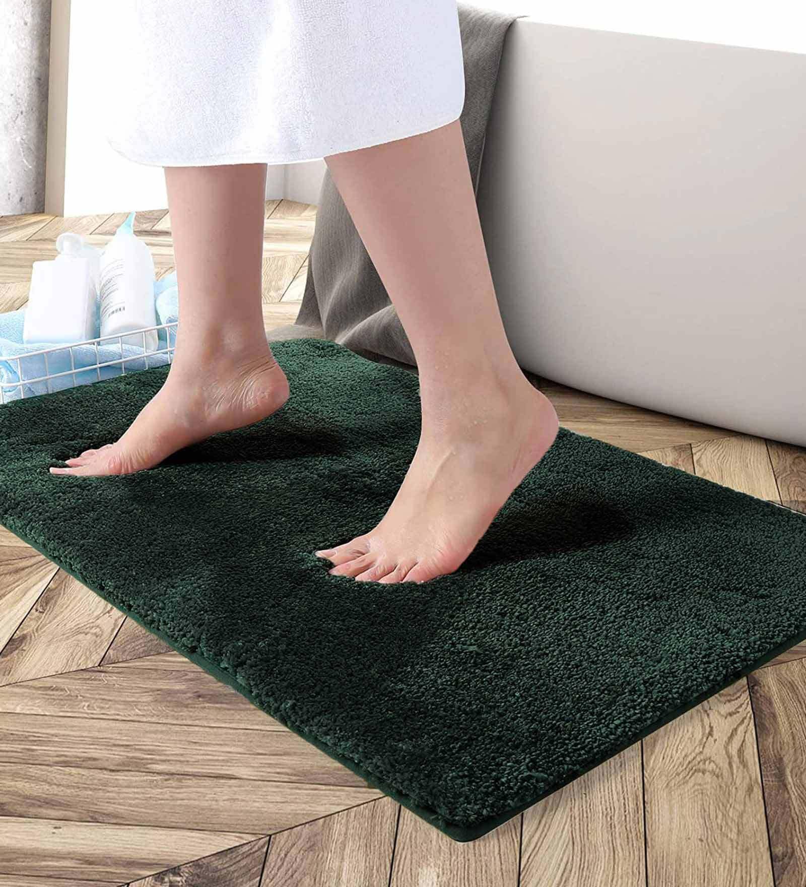 Green Solid Microfibre 30x18 Inches AntiSkid Bath Mat