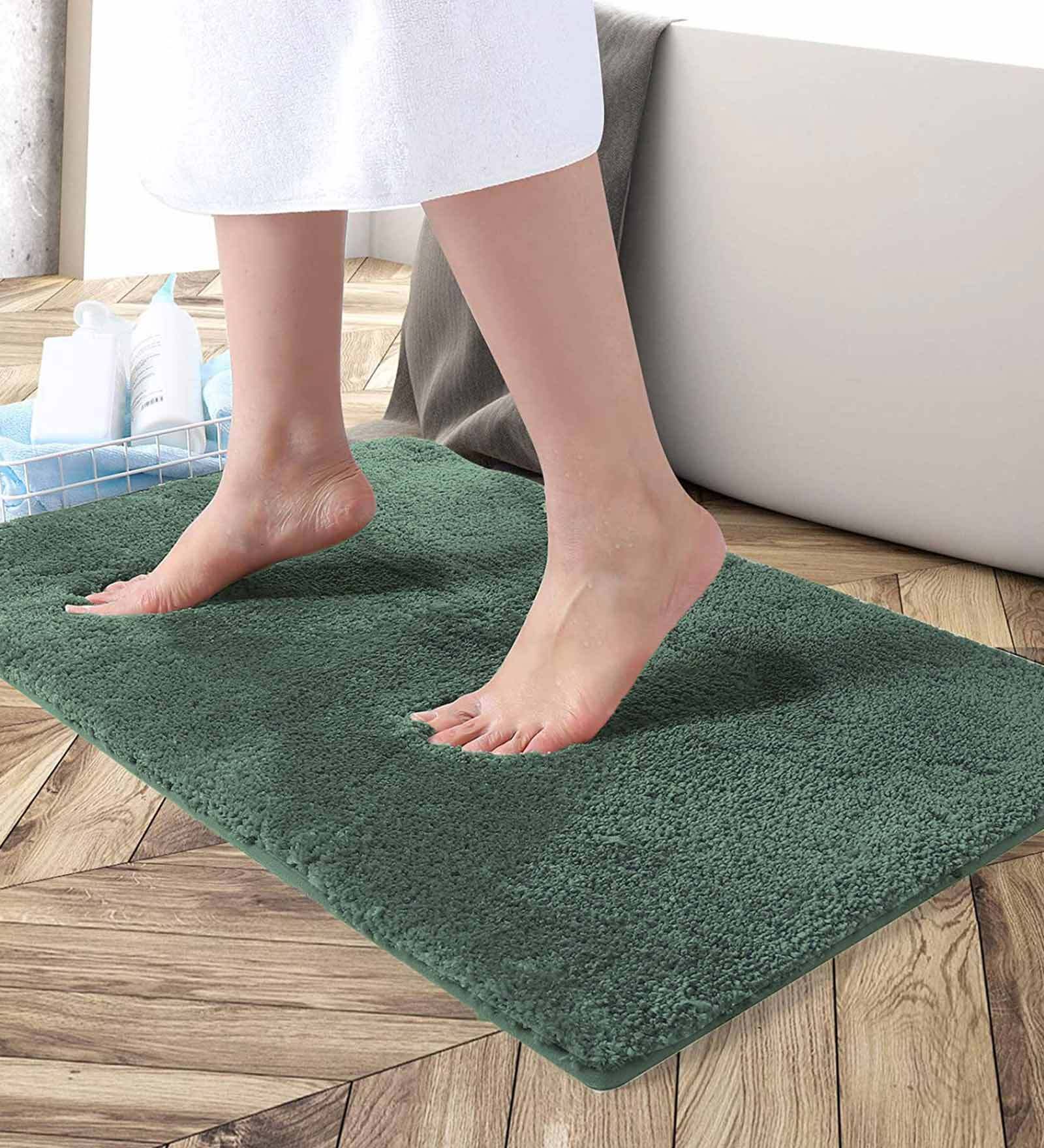 Green Solid Microfibre 30x18 Inches AntiSkid Bath Mat