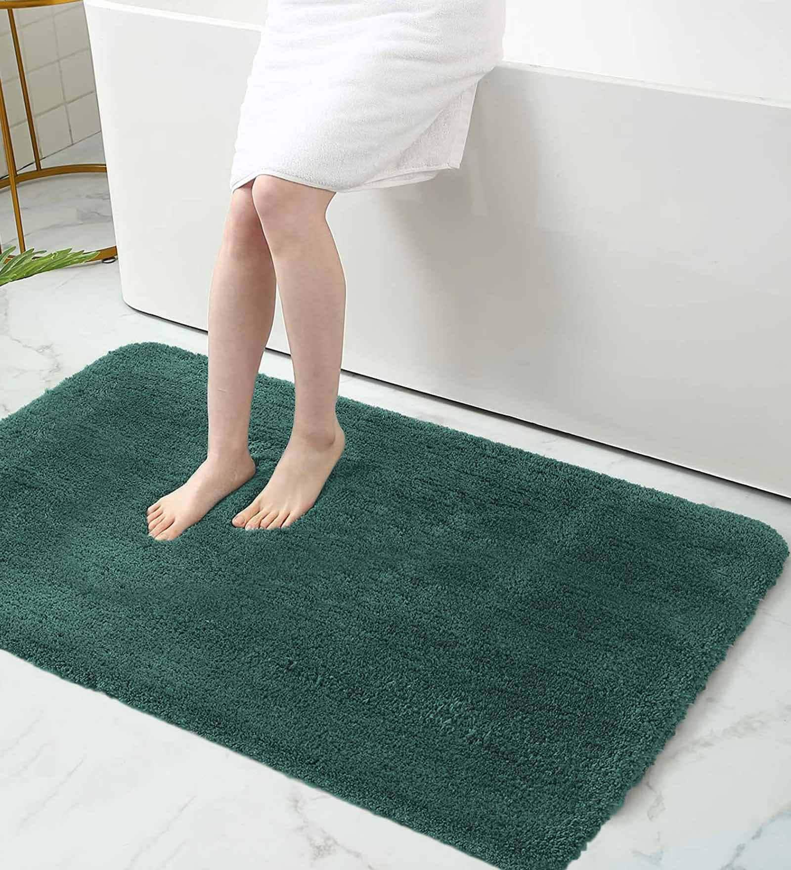 Green Solid Microfibre 36x24 Inches AntiSkid Bath Mat