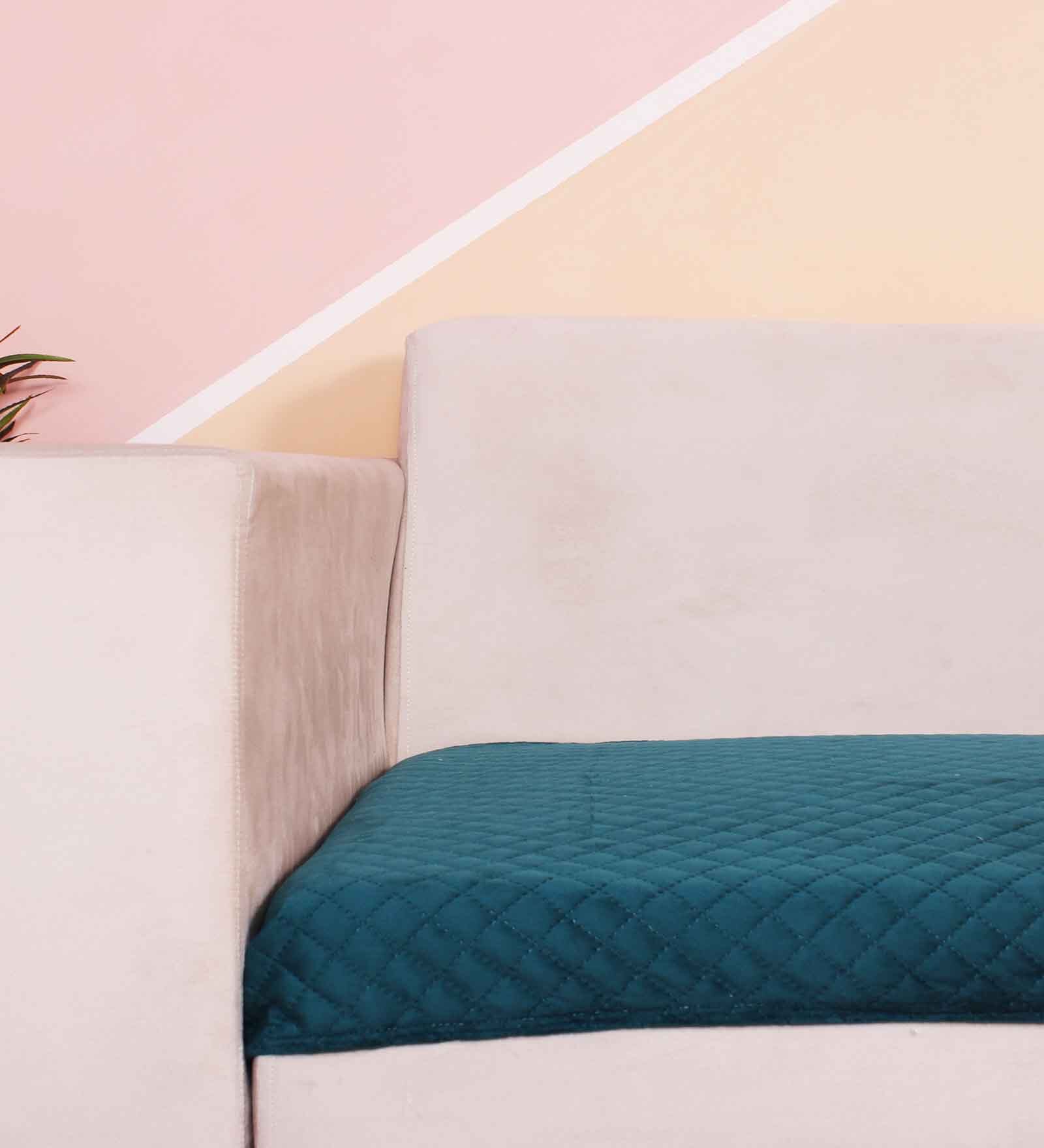 Green Solid Velvet 1 Seater Quilted Sofa Cover (Protector)