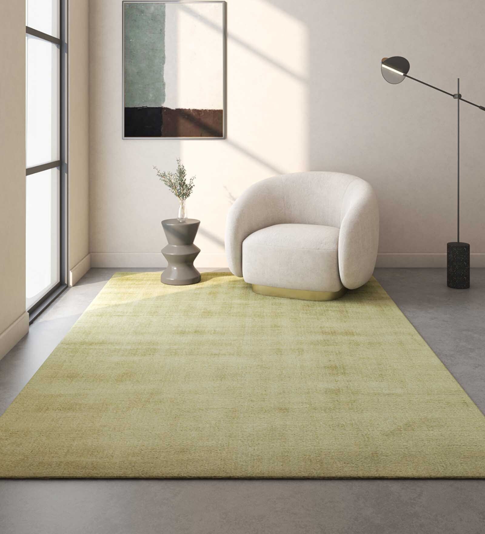 Green Solid Viscose 3 ft X 5 ft Flat Weaves Carpet