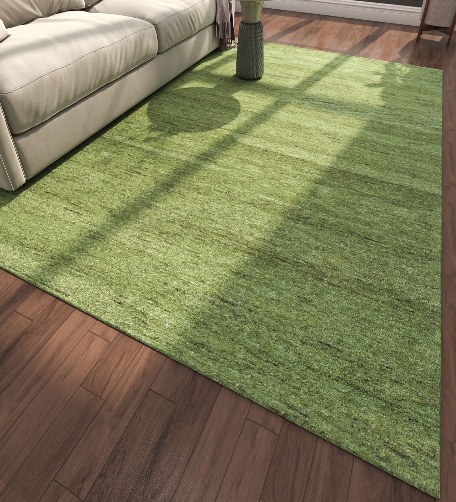 Green Solid Wool 5 ft X 8 ft Hand Tufted Rectangle Carpet