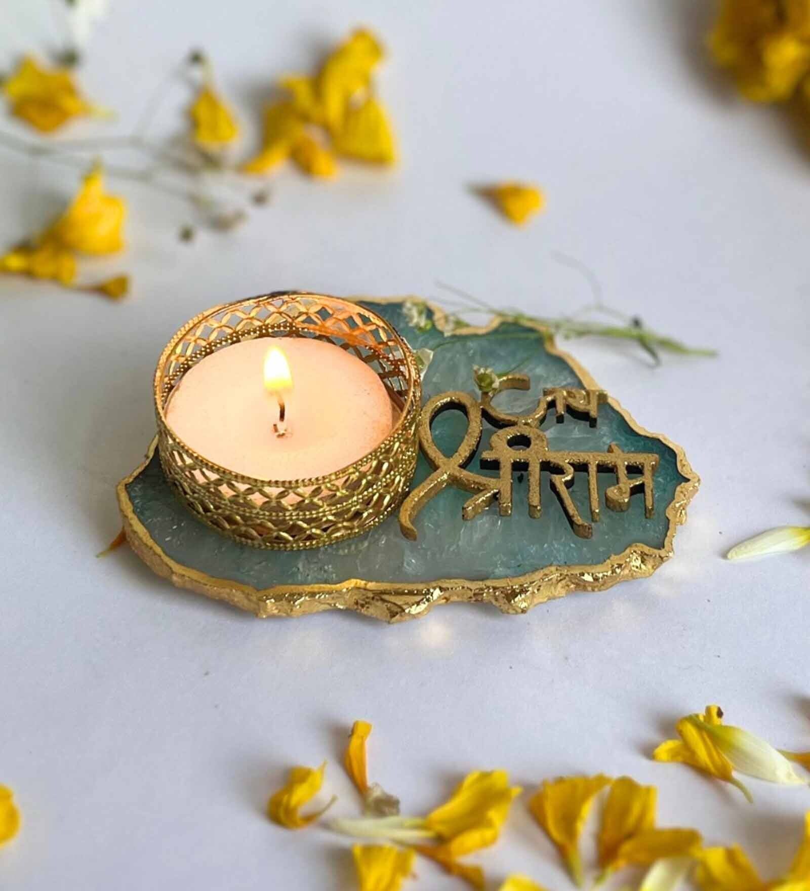 Green Stone Figurine Tea light Holder