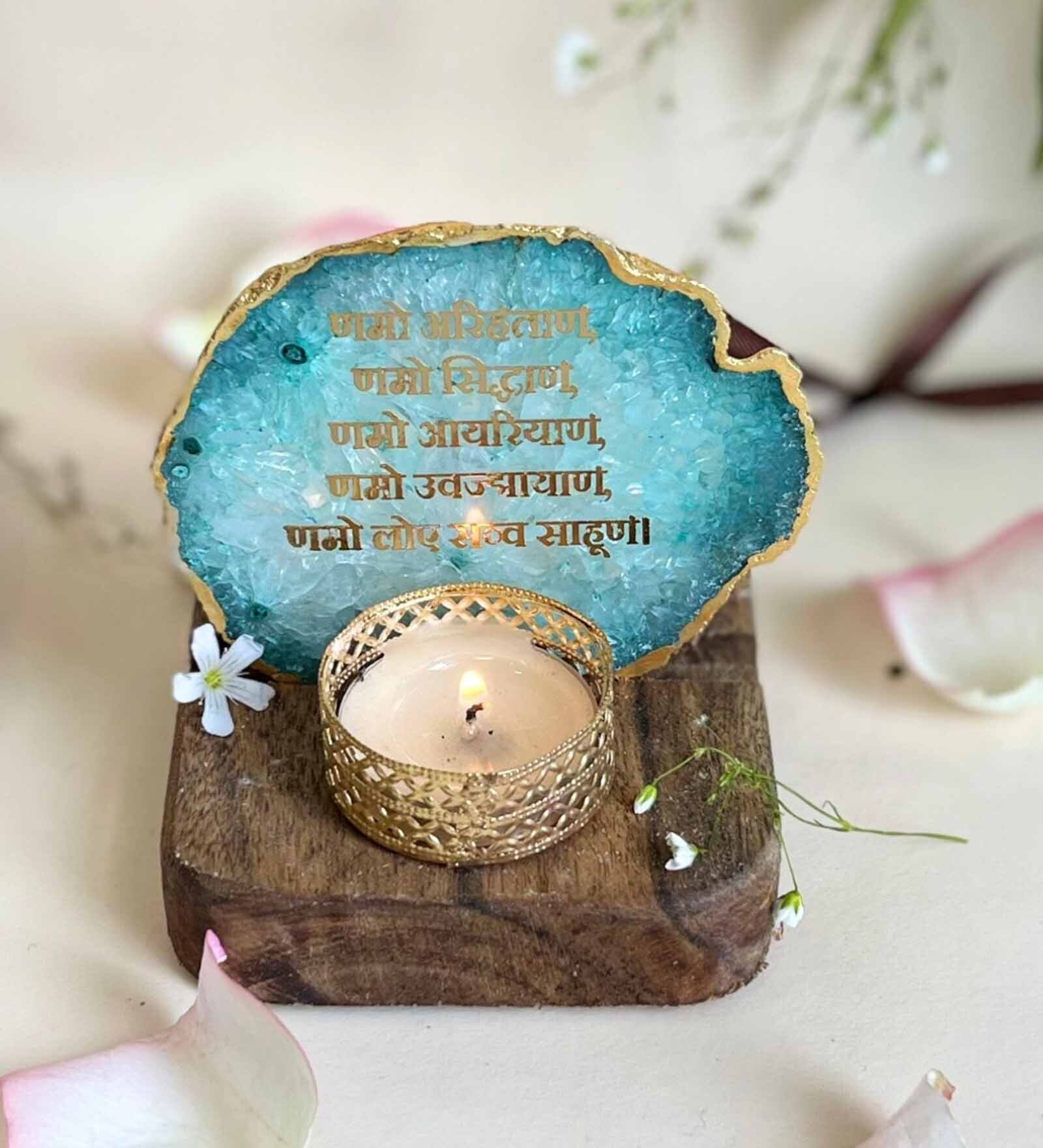 Green Stone Figurine Tea light Holder