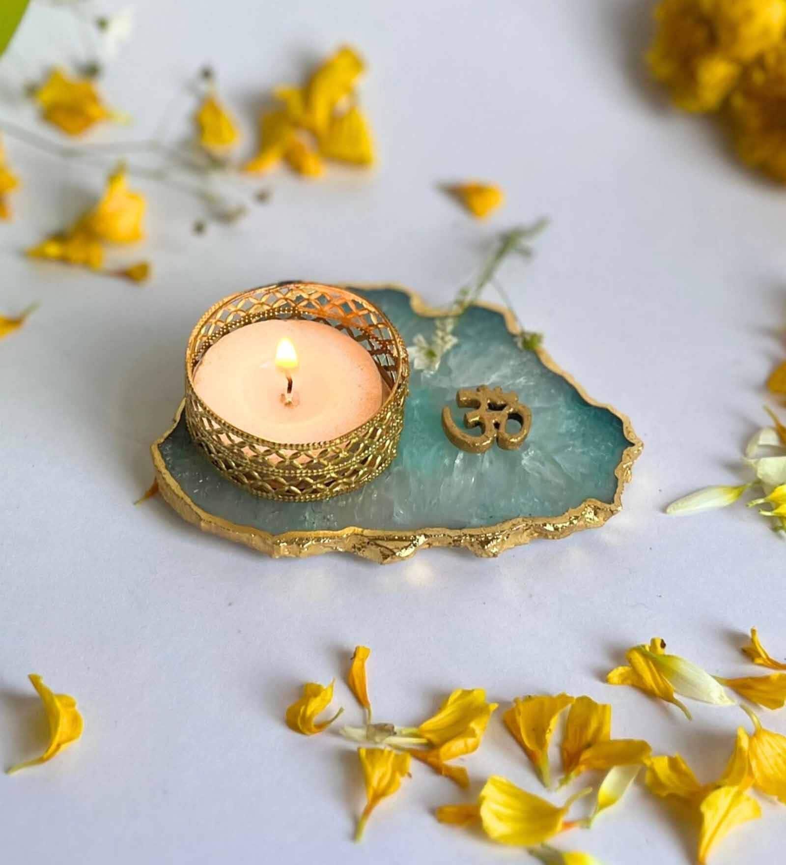 Green Stone Figurine Tea light Holder