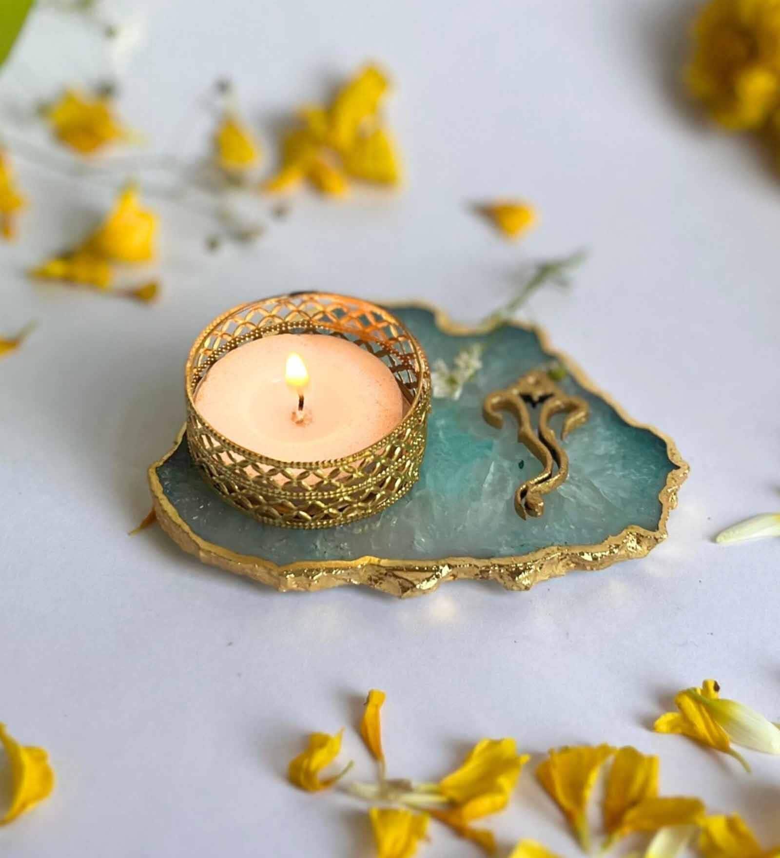 Green Stone Figurine Tea light Holder