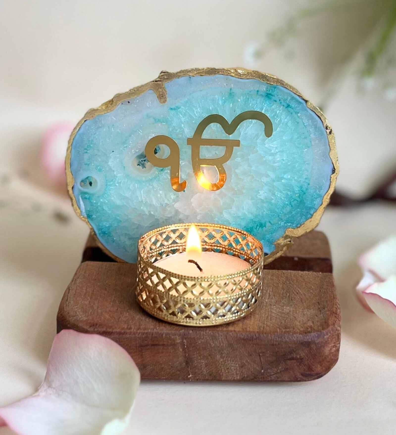 Green Stone Figurine Tea light Holder