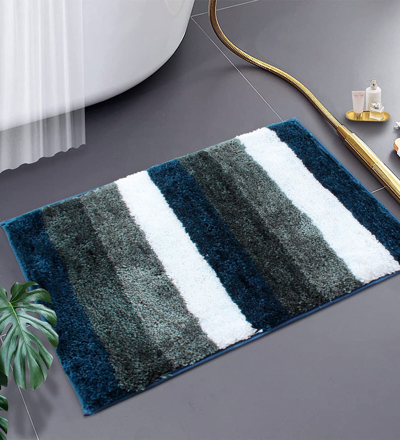 Green Stripe Microfiber 24x16 Inches Super Soft Bath Mat