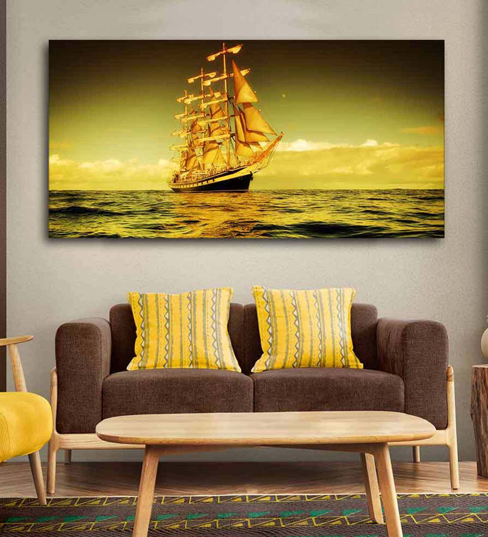Green Sunset Canvas Wall Painting