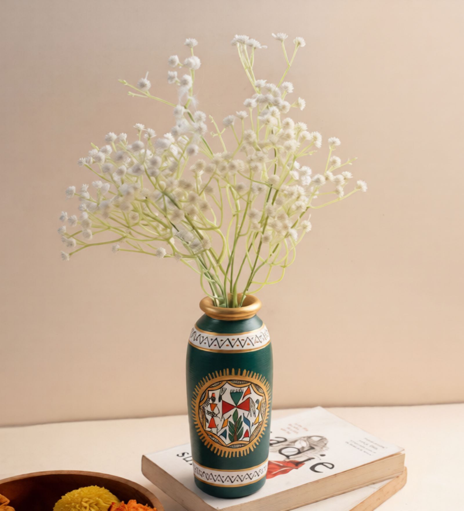 Green Terracota Hand Painted Flower Vase