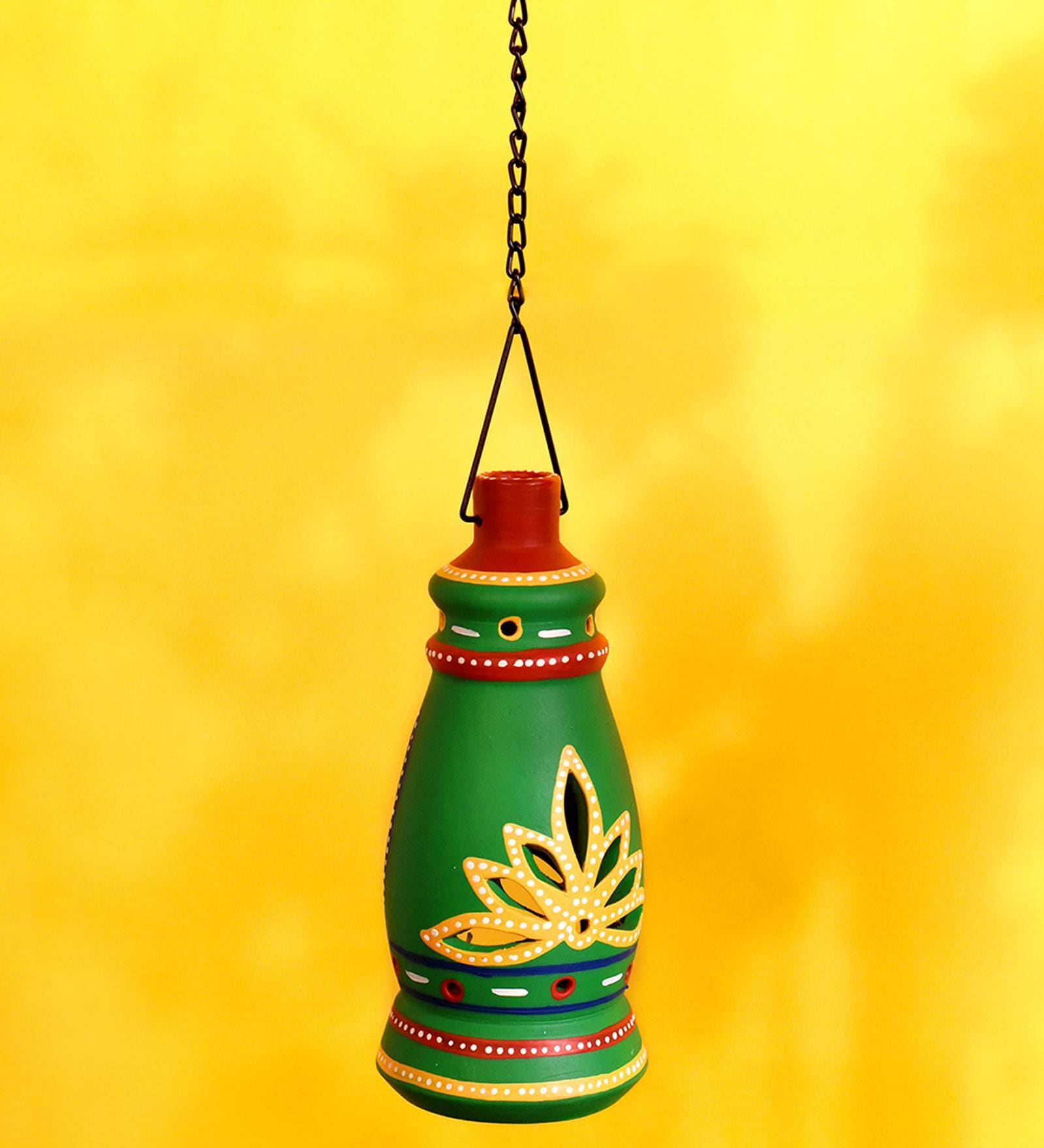 Green Terracotta Hanging Tea Light Holder