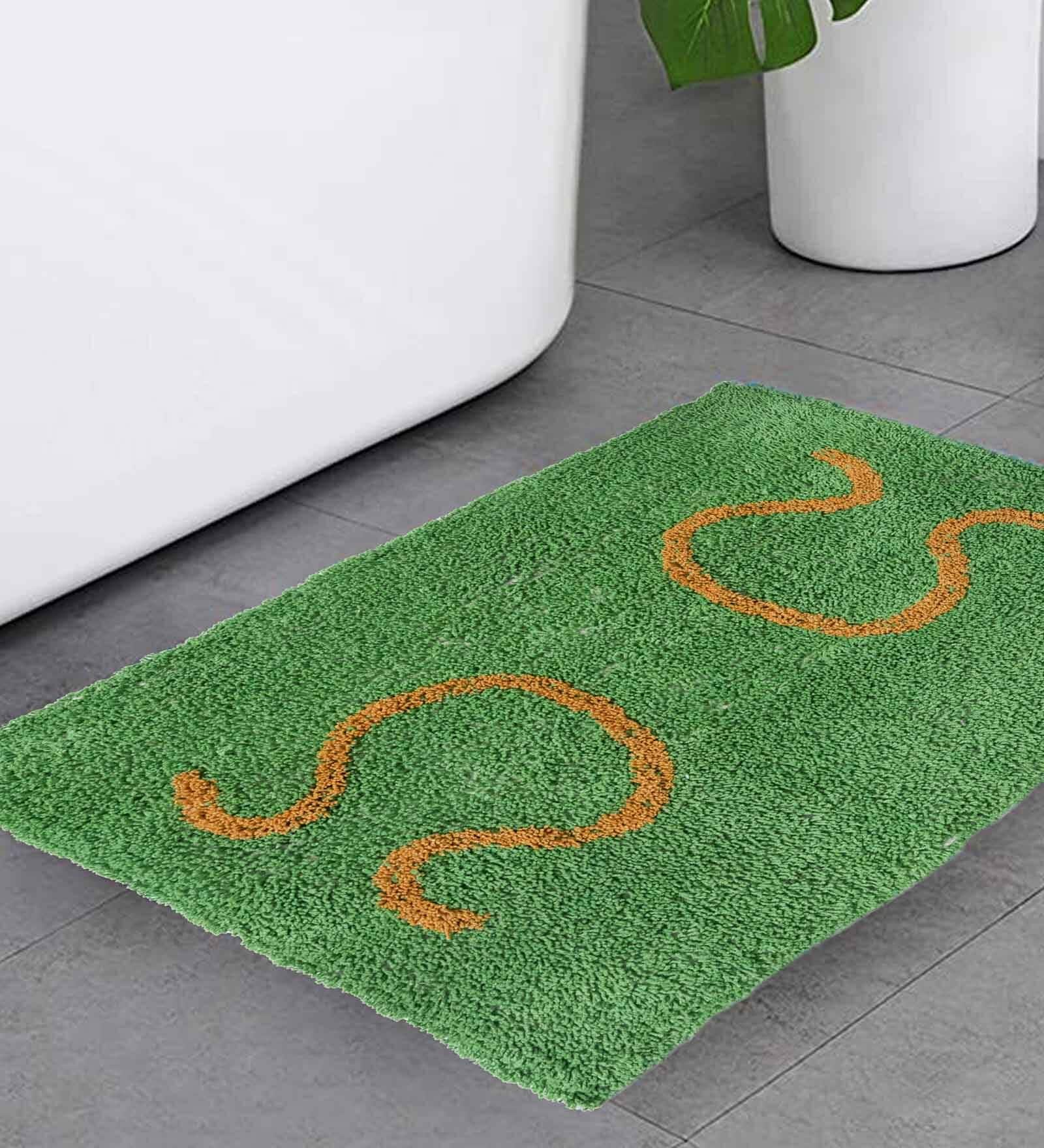 Green Abstract Blended Cotton 16x24 Inches AntiSkid (Set of 2) Door Mat