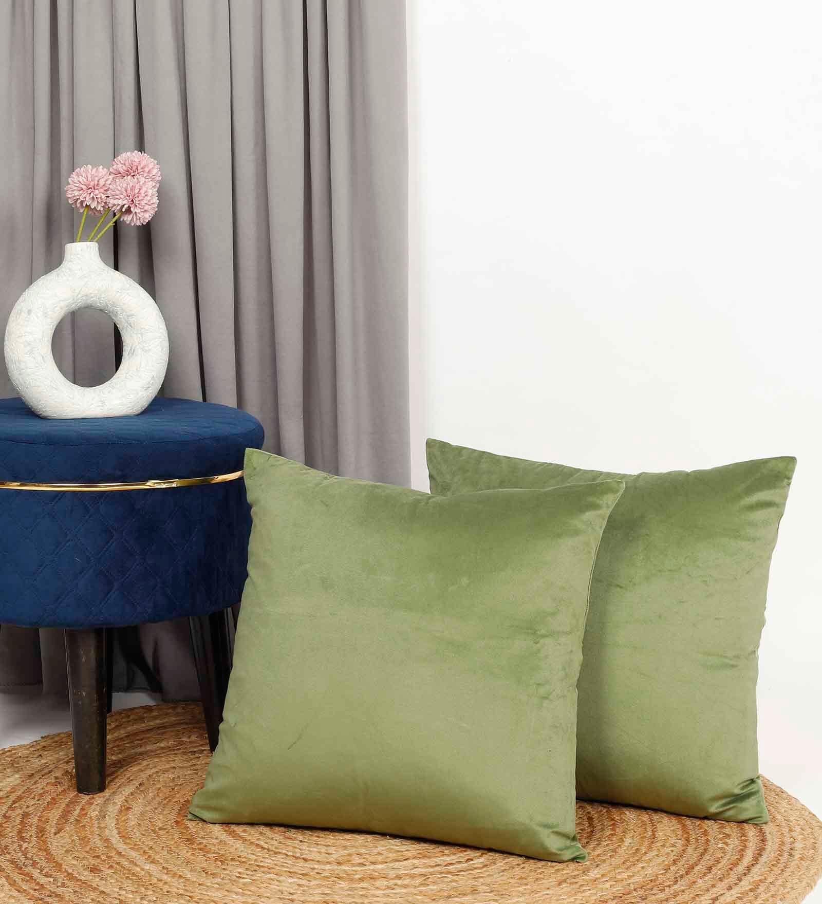 Green Velevt Solids 24x24 inches  Large Cushion Covers  (2Pcs)