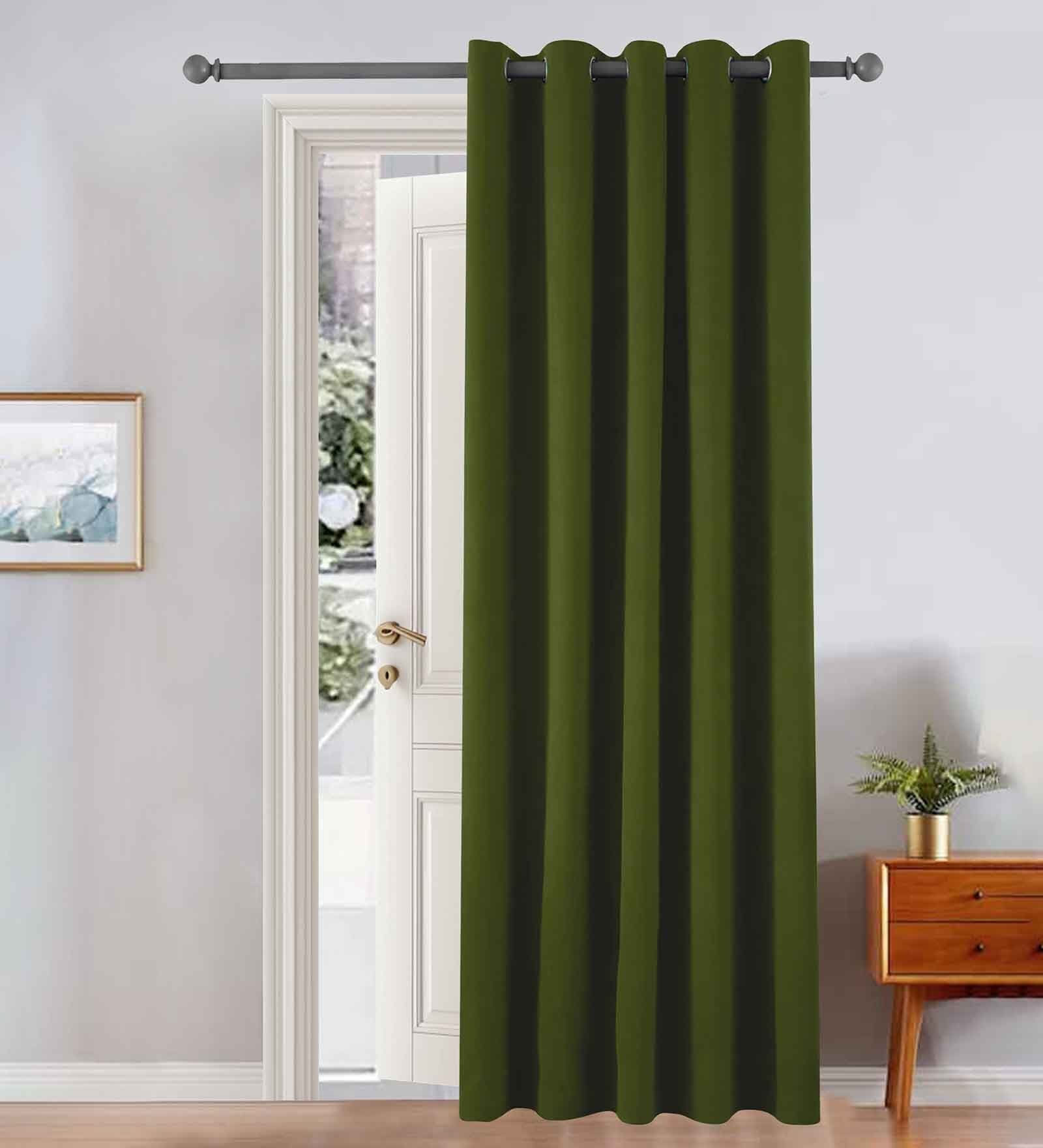 Green Velevt Solids 7ft Light Filtering Eyelet Door Curtain