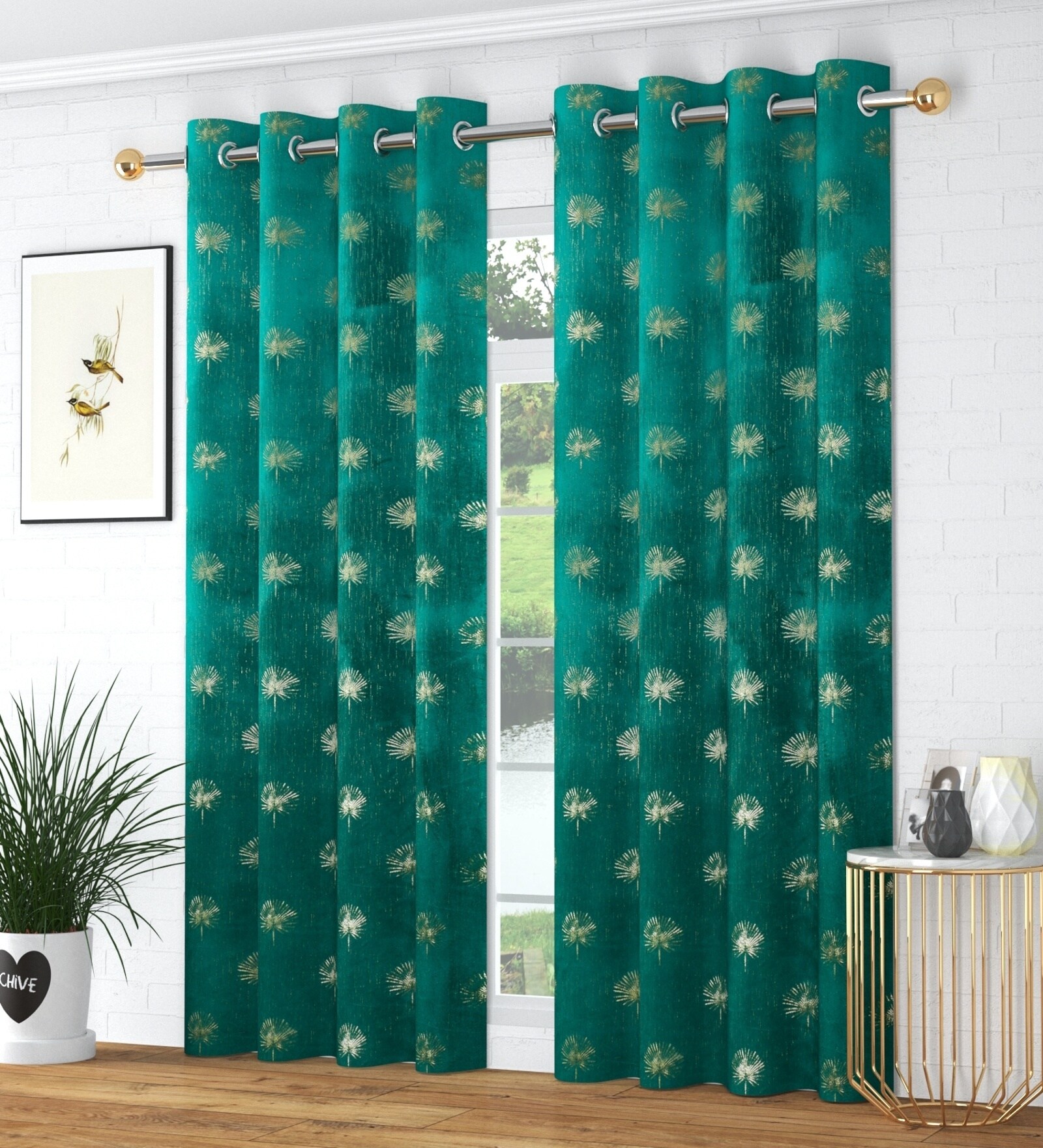 Green Velvet Abstract 7 Foot Ring Top Door Curtain
