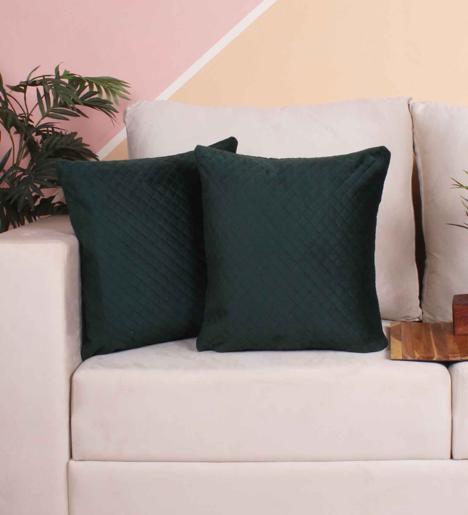 Green Velvet Solid 24x24 inches Cushion Covers (Pack of 2)