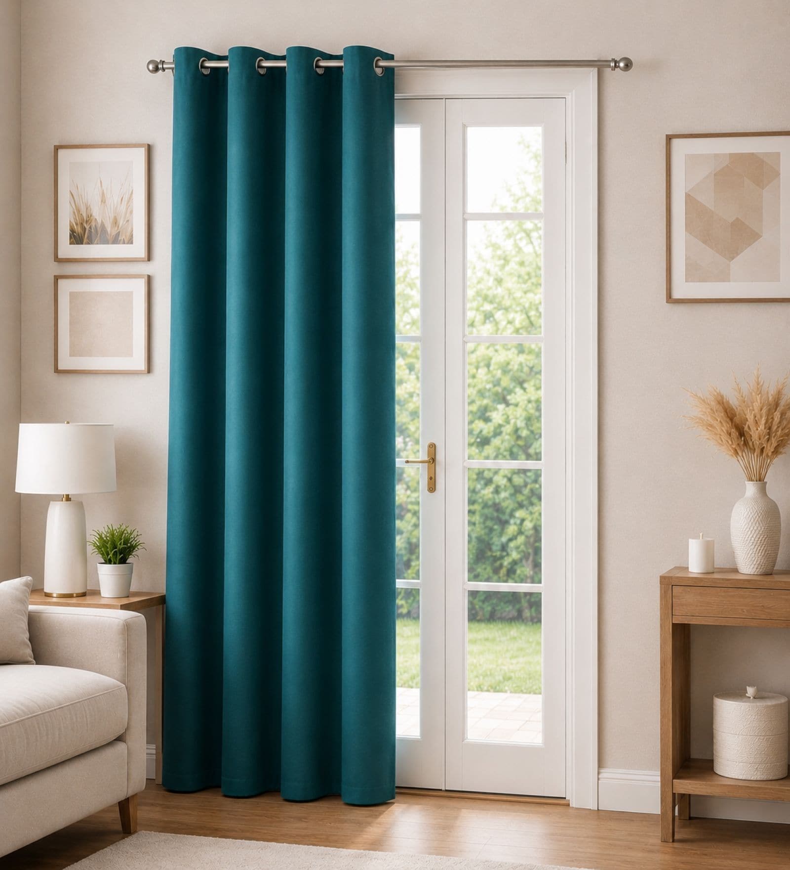 Green Velvet Solid 7 Feet Blackout Door Curtain