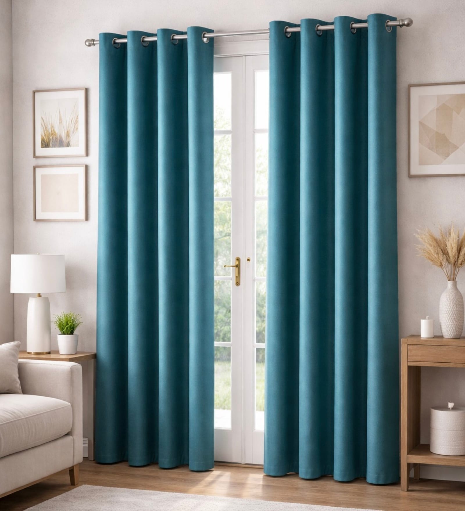 Green Velvet Solid 9 Feet Blackout Door Curtains Set Of 2