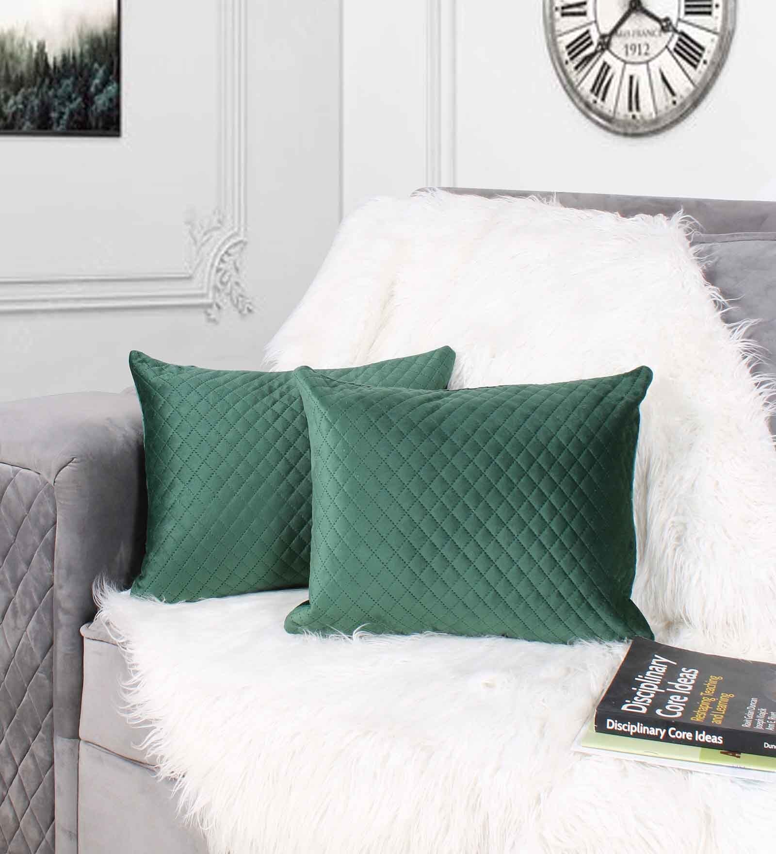 Green Velvet Solids 18x12 inches Cushion Covers (Pack of 2)