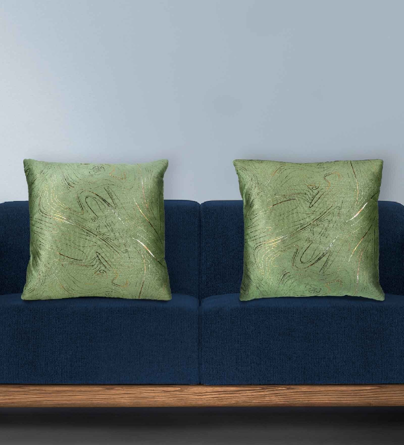 Green Velvet Traditional 16x16 inches Cushion Covers (Pack of 2)