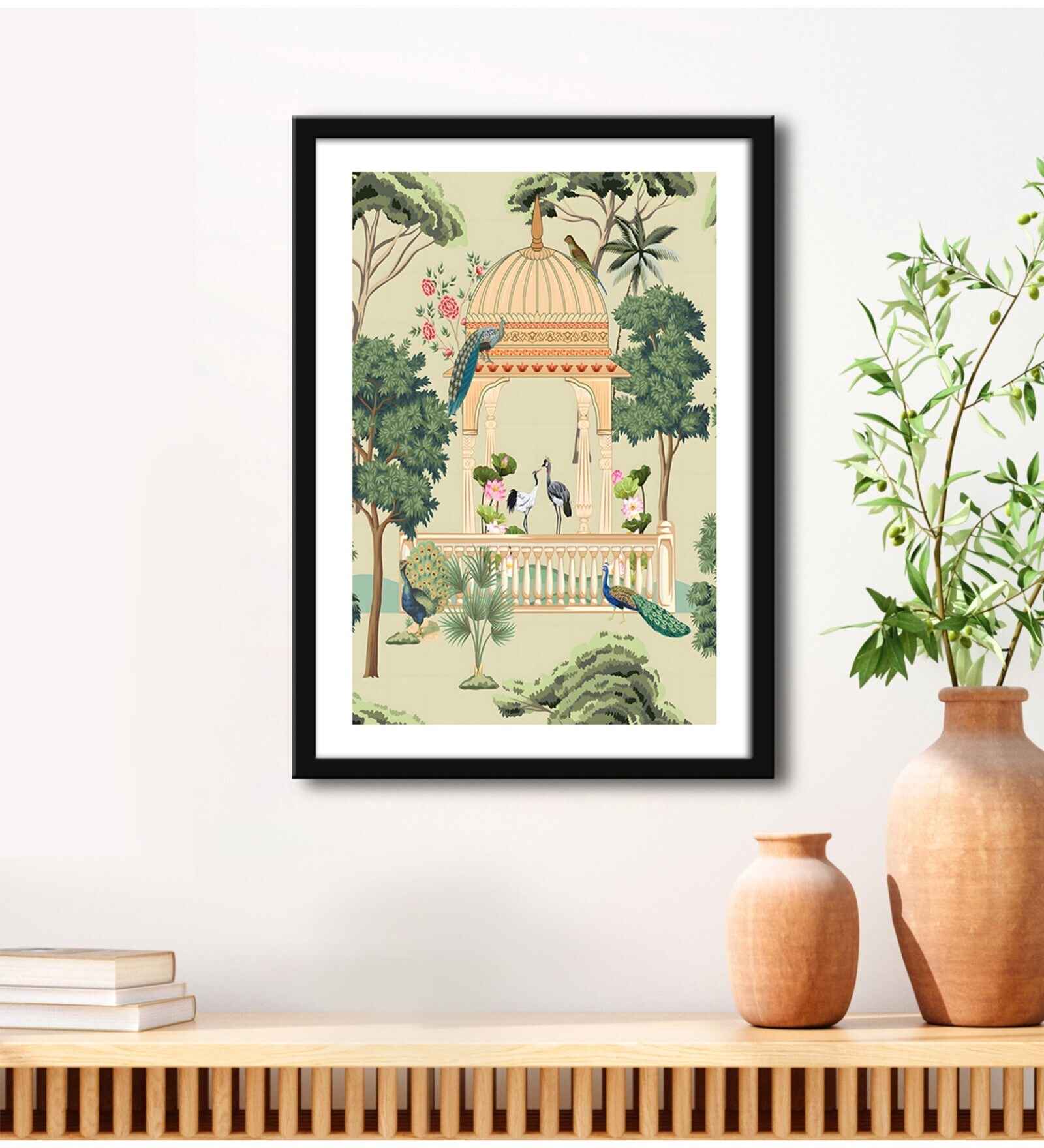 Traditional Mughal Green Vinyl Painting