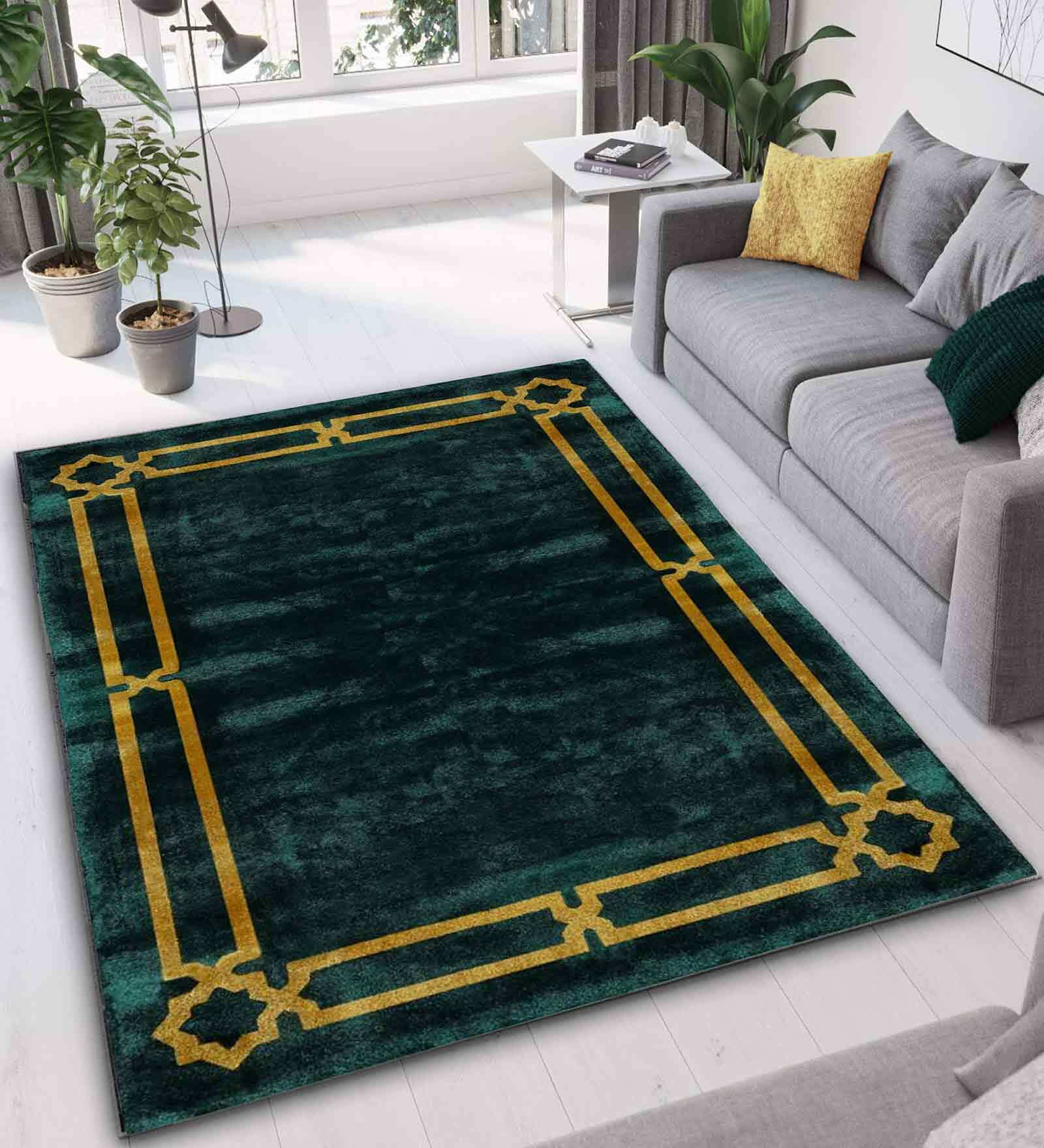 Buy Green Abstract Viscose 6 ft x 8 ft Hand Tufted Carpet