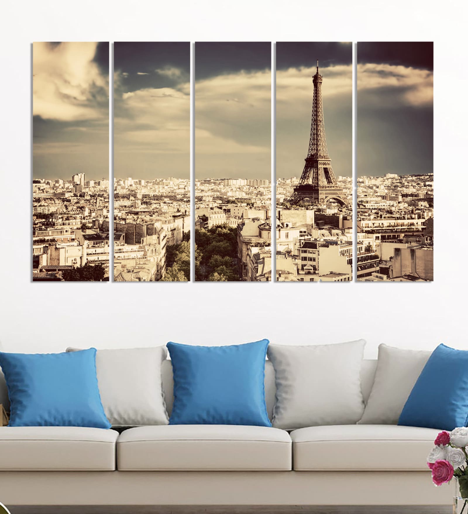 Beige Wood Multiple Frames Beautiful Eiffel Tower Art Panels