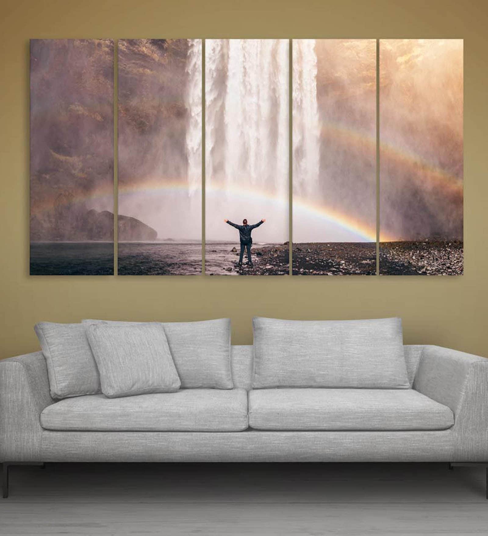 Green Wood Framed Landscape Art Panel Set of 5