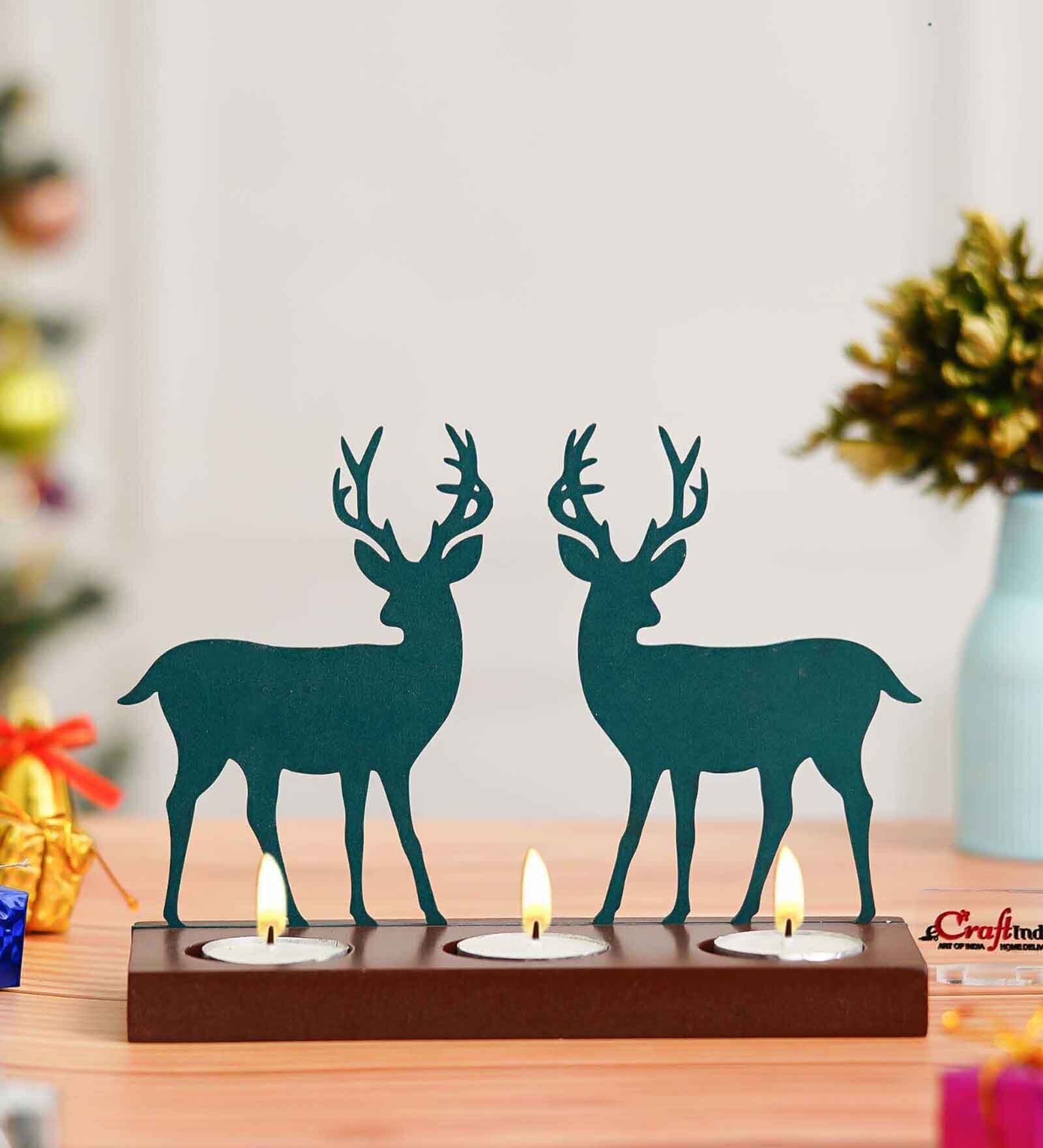 Green Wood Tea Light Candle Holder