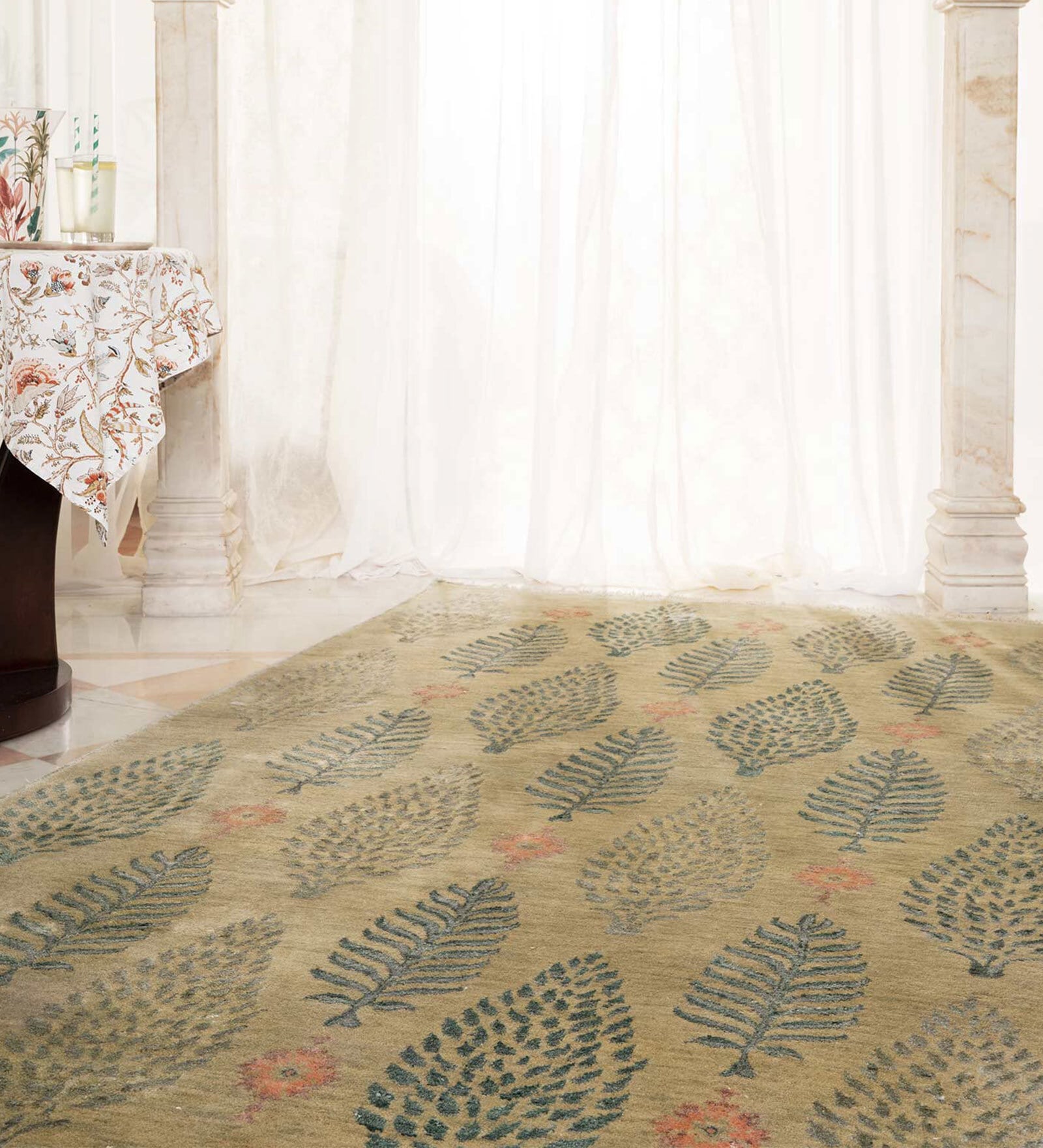 Multicolor Wool & Cotton Floral 6 x 9 Feet Hand Knotted Carpet Amer Canvas Collection