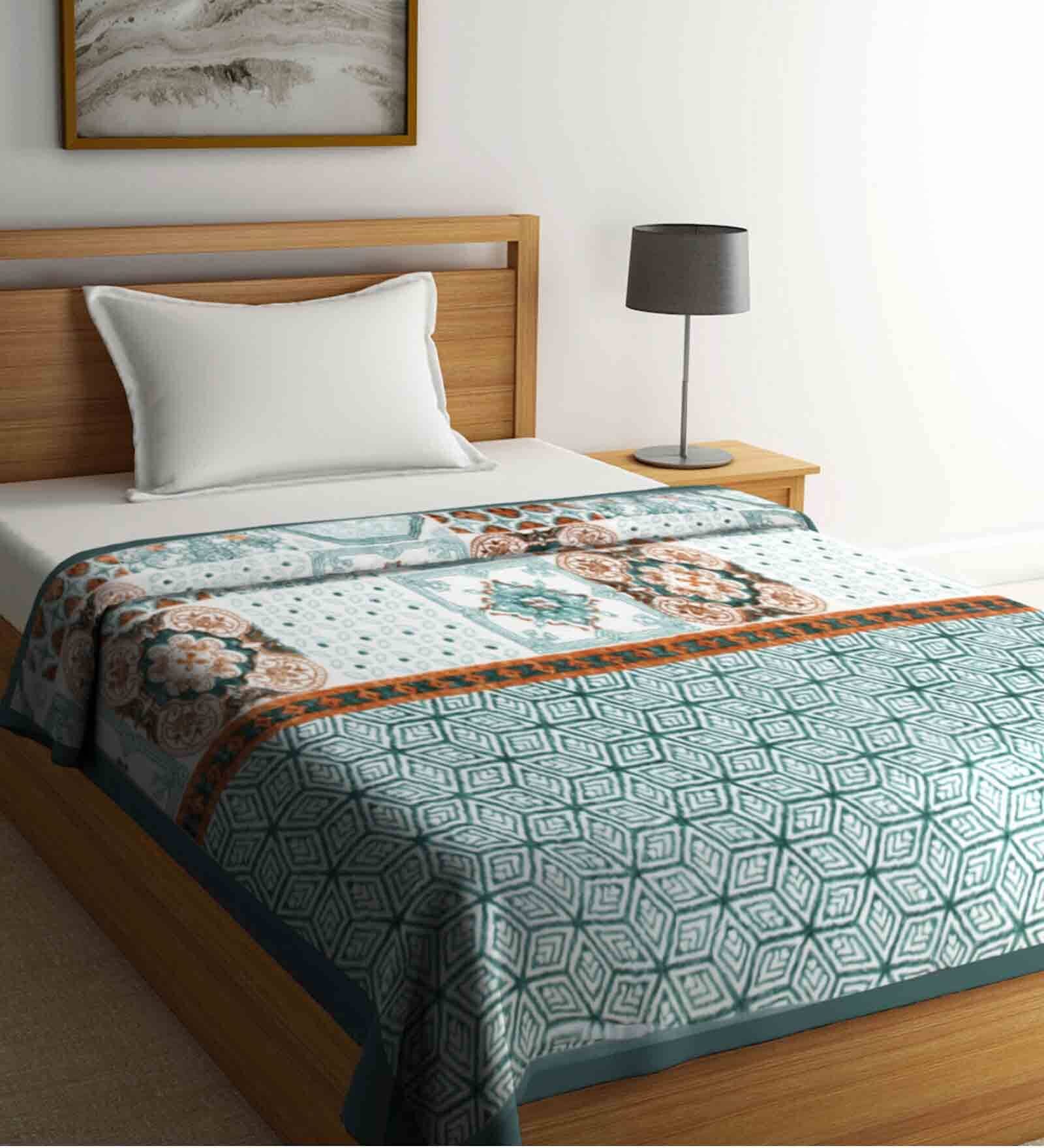 Green Abstract Wool 1000 GSM Single Bed Blanket