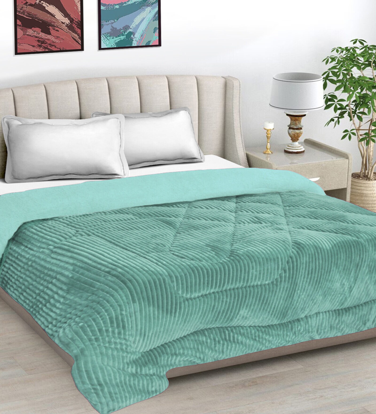 Buy Green Wool Striped 950 GSM Double Bed Quilt by FABINALIV at 70 OFF